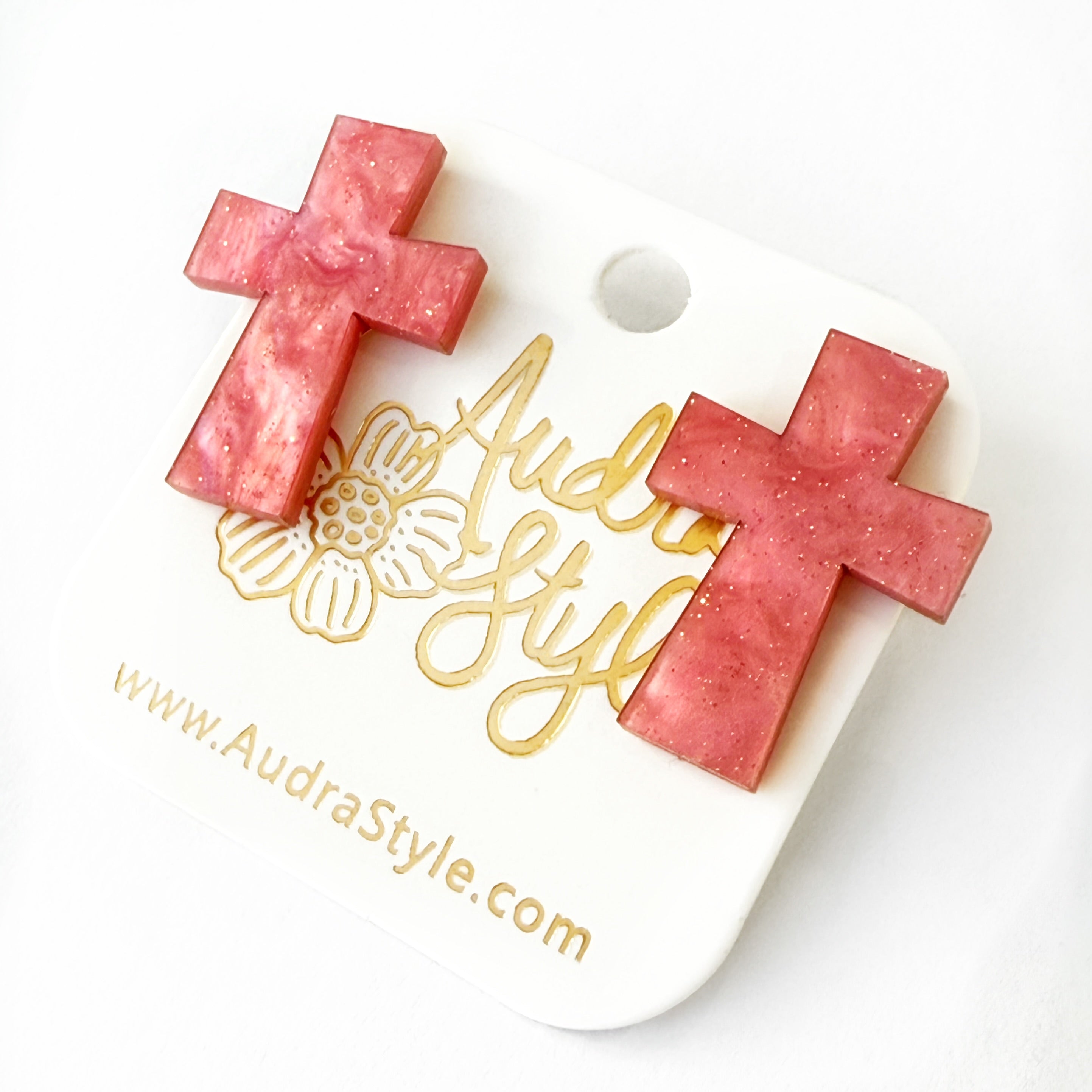 Ruby Pearl Cross Stud - Colorful Spring Summer, Easter Earring