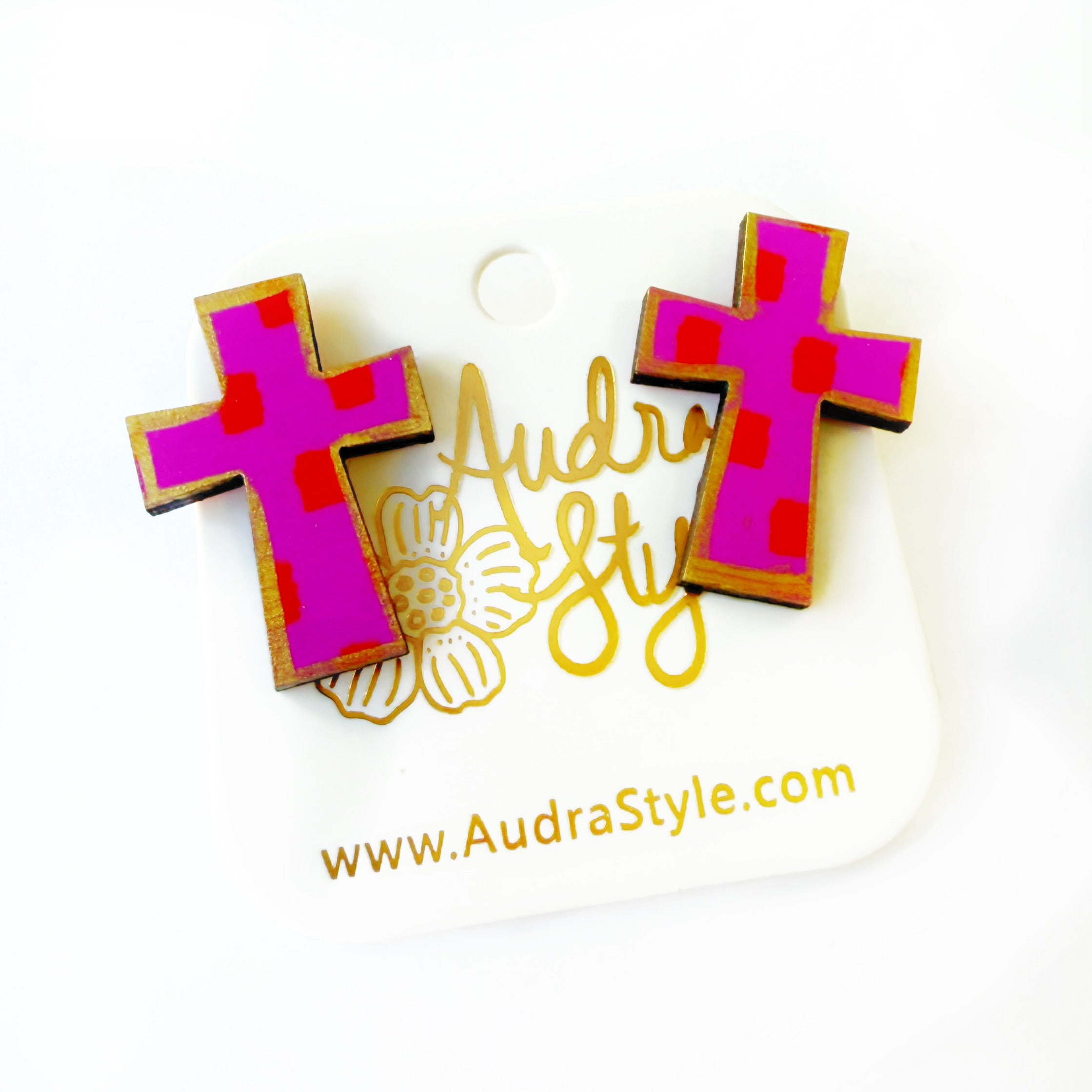 Pink Cross Stud - Colorful Spring Summer, Easter Earring