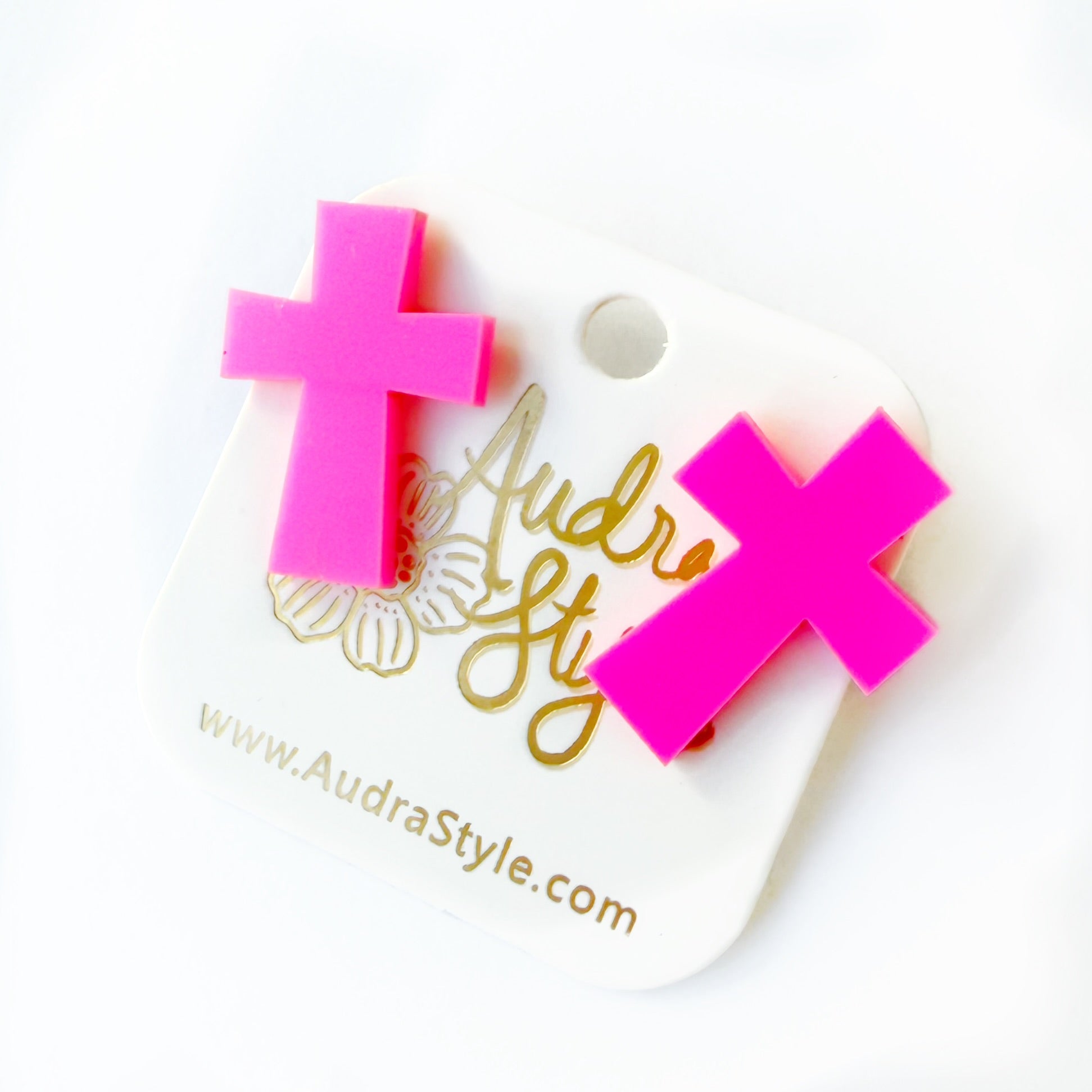 Hot Pink Cross Stud - Colorful Spring Summer, Easter Earring