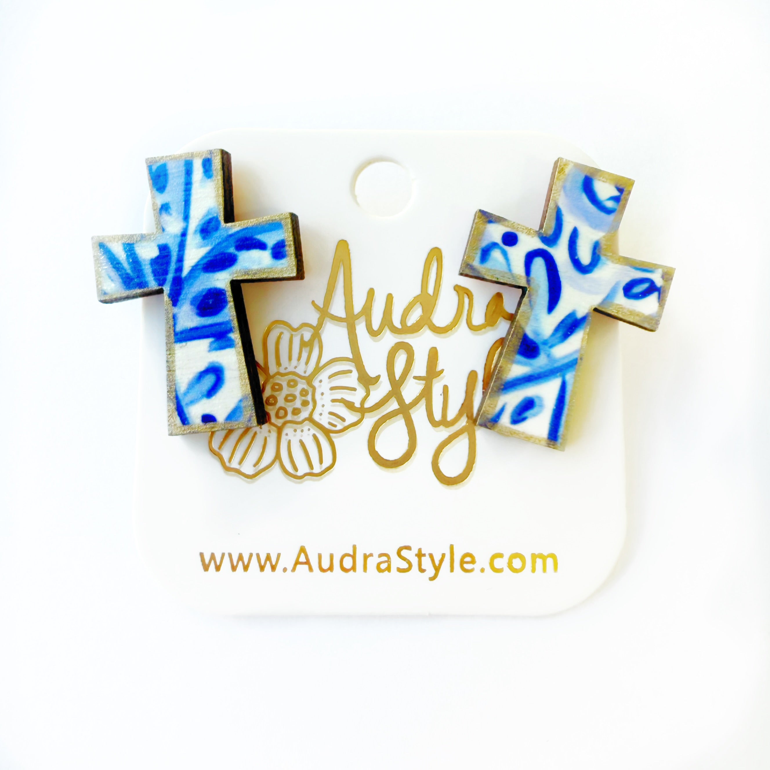 Blue and White Cross Stud - Colorful Spring Summer, Easter Earring