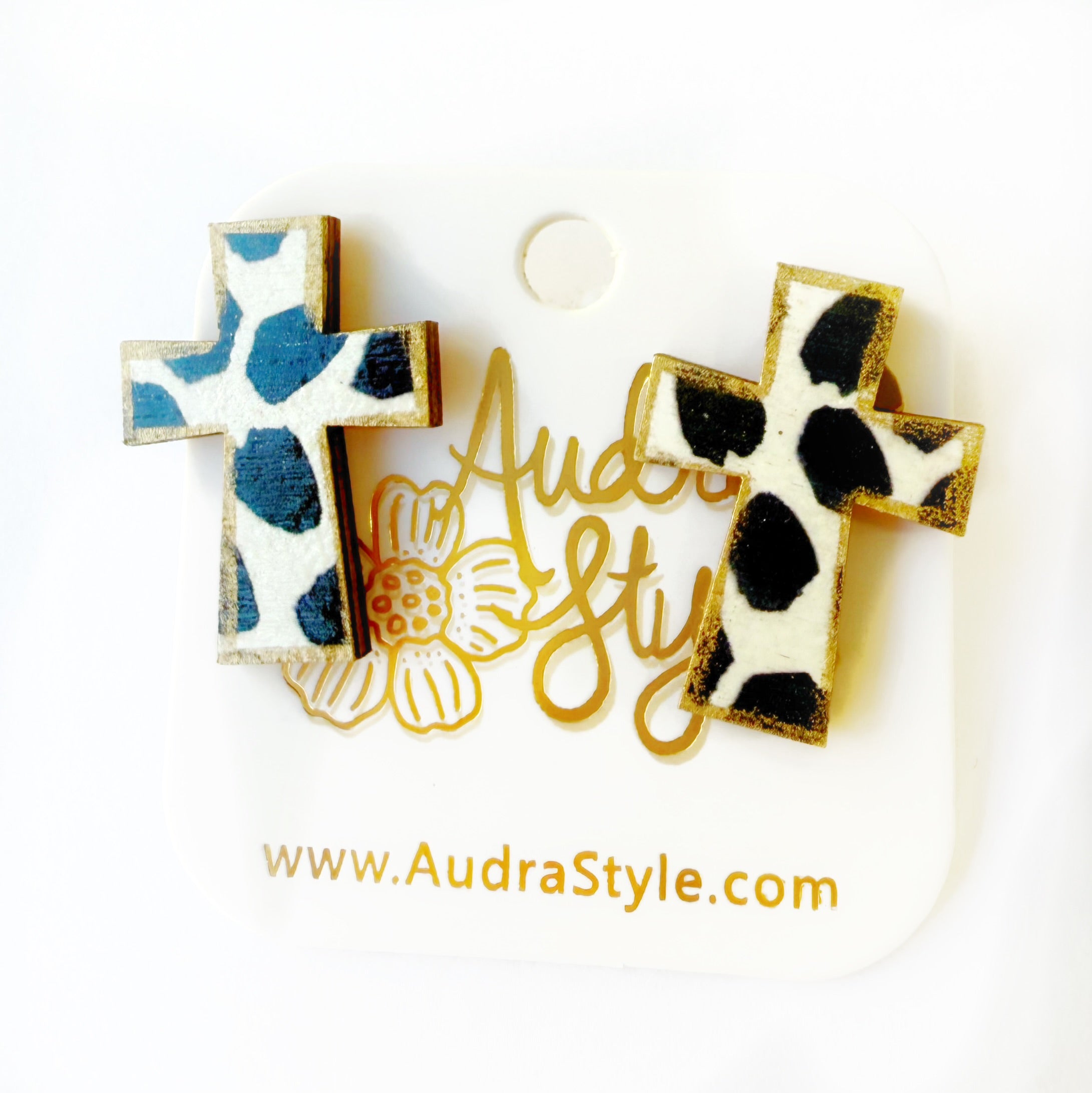 Black and White Cross Stud - Colorful Spring Summer, Easter Earring