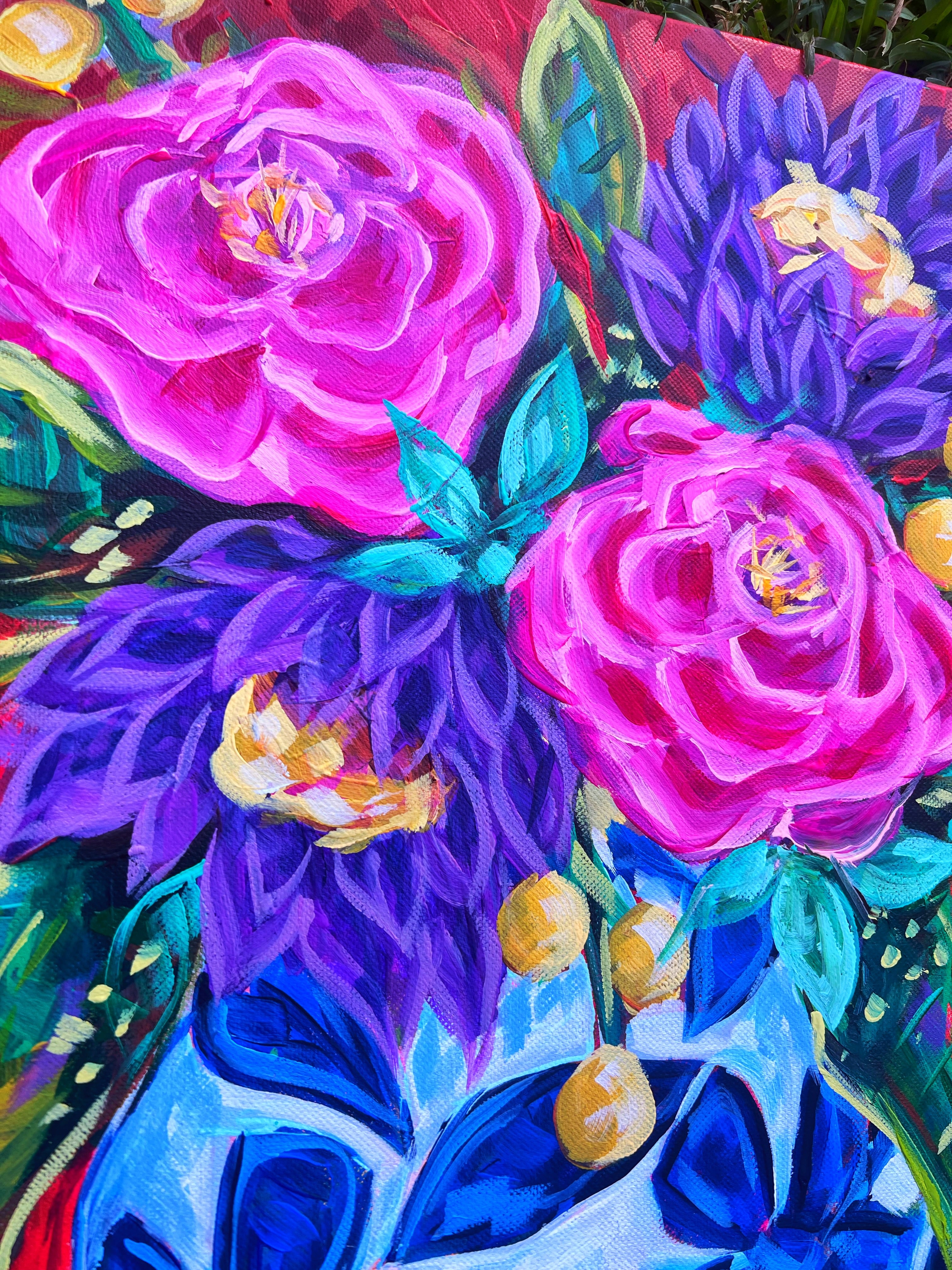 Pink Purple Yellow Bouquet 16x20 Original Painting on Canvas