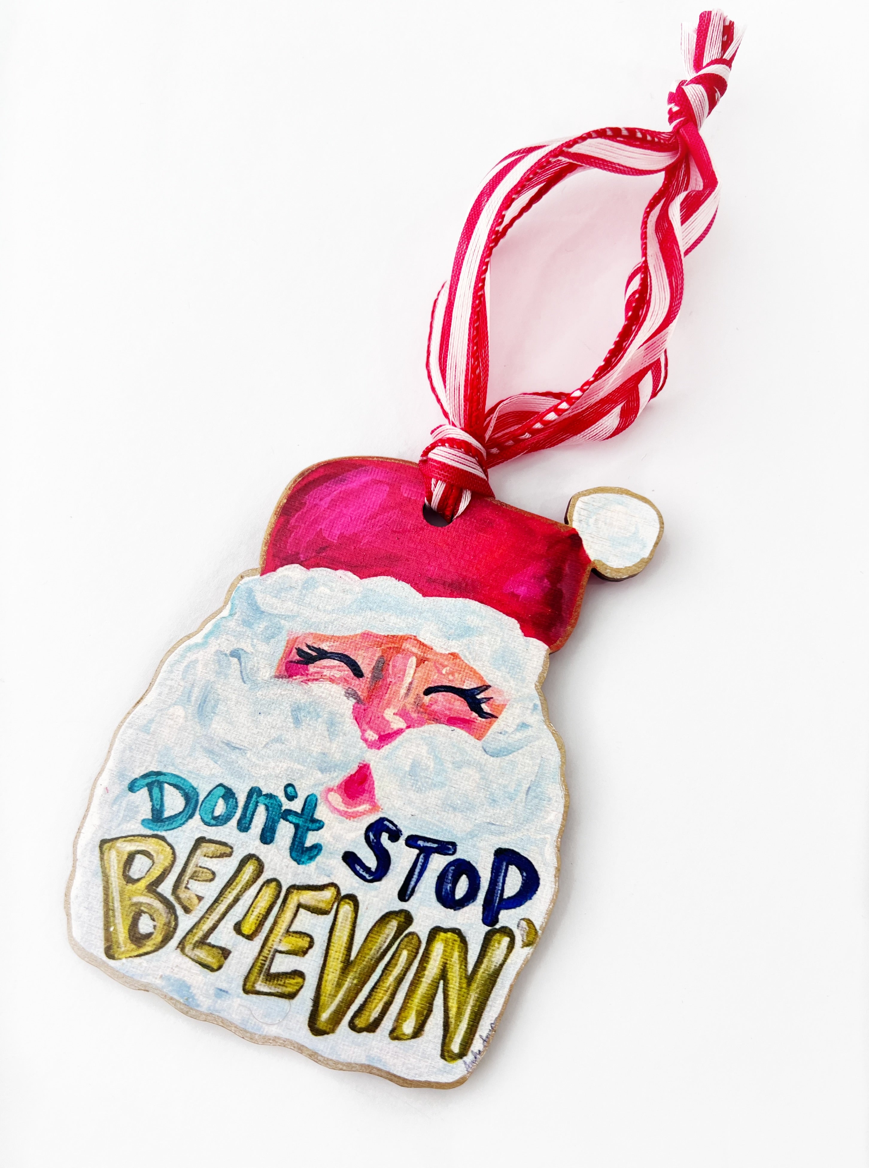 Don't Stop Believin' Santa Christmas Ornament Holiday Decor - USA Made