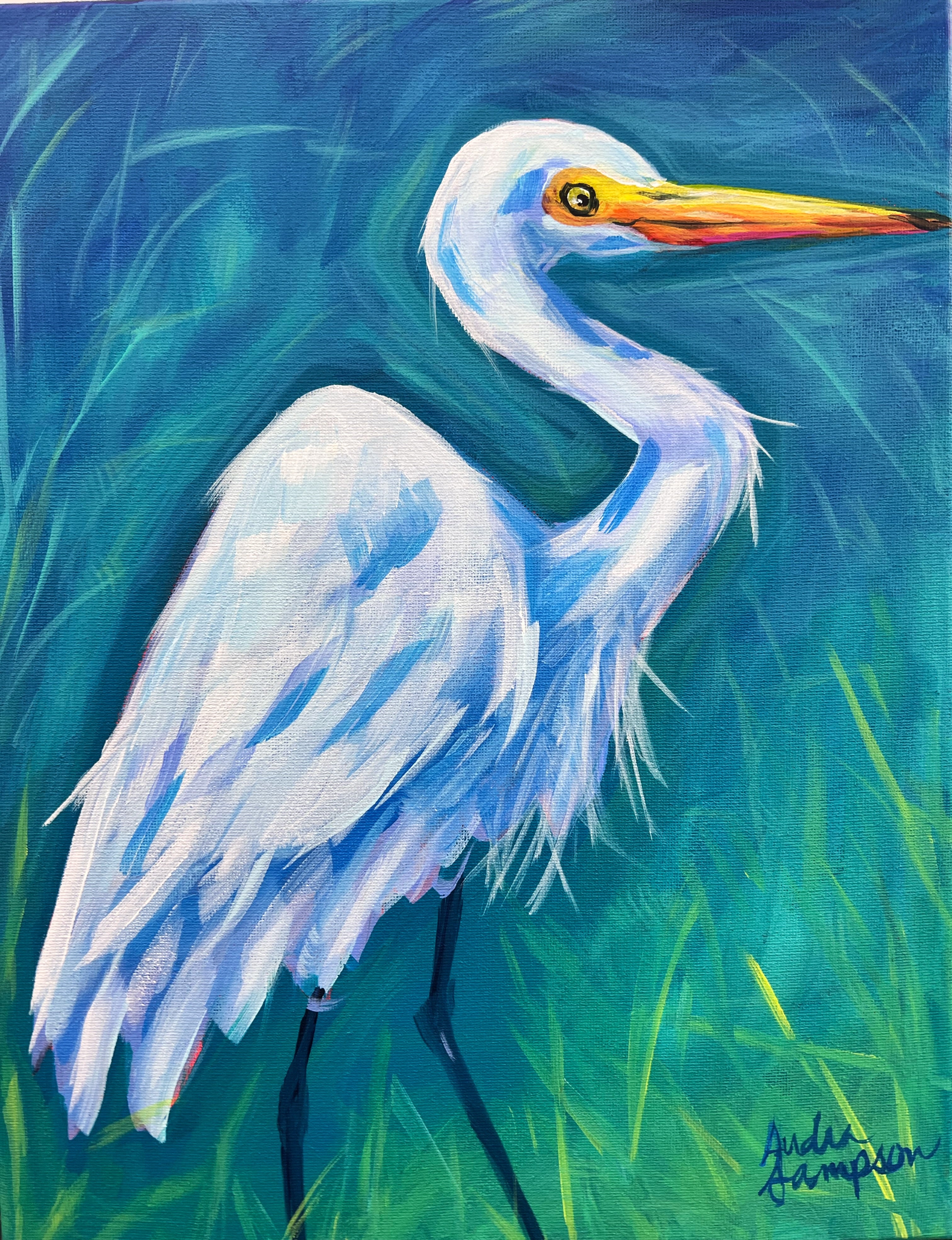 Egret 11x14 Original Painting on Canvas