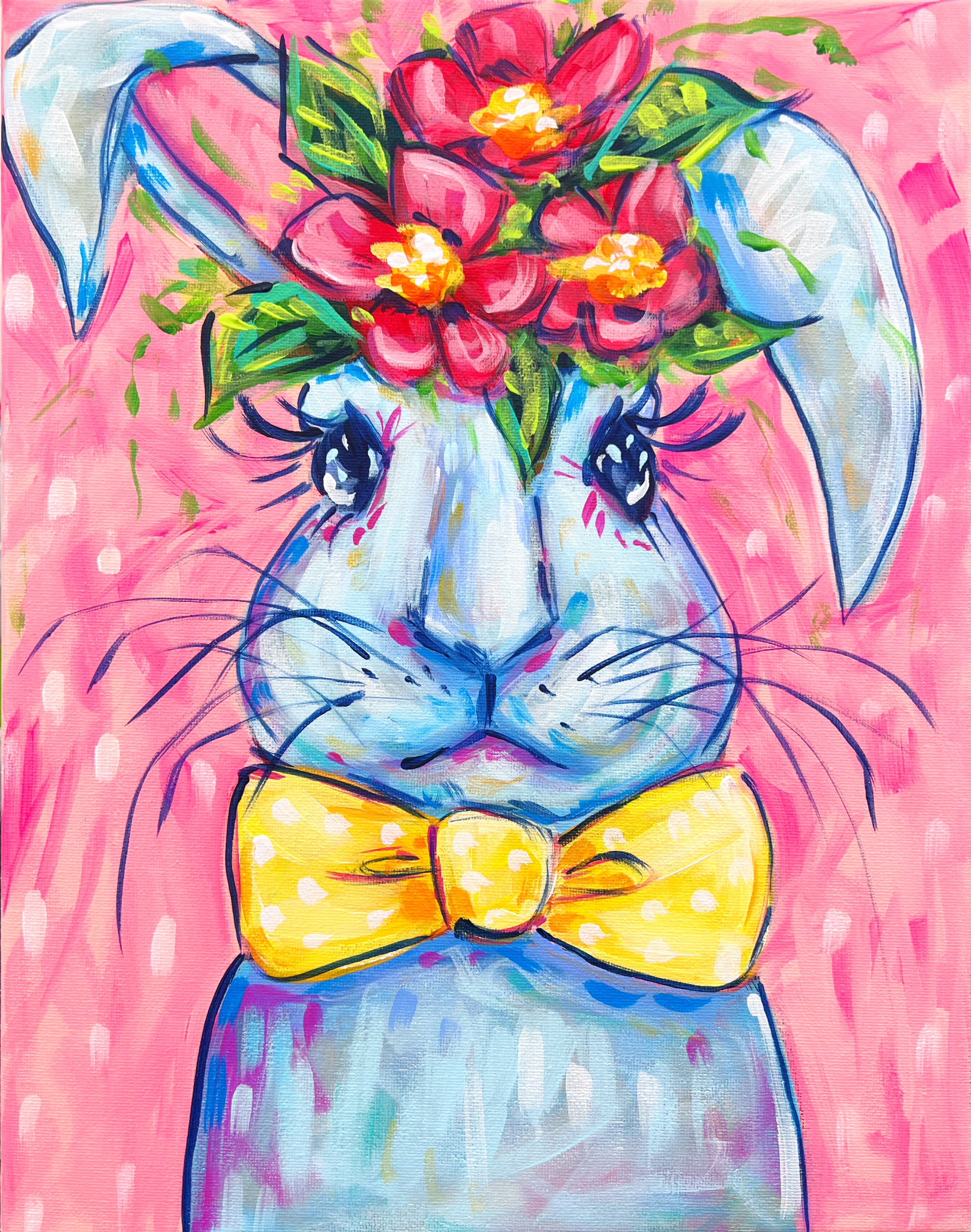 Bunny Yellow Bowtie 11x14 Original Painting on Canvas