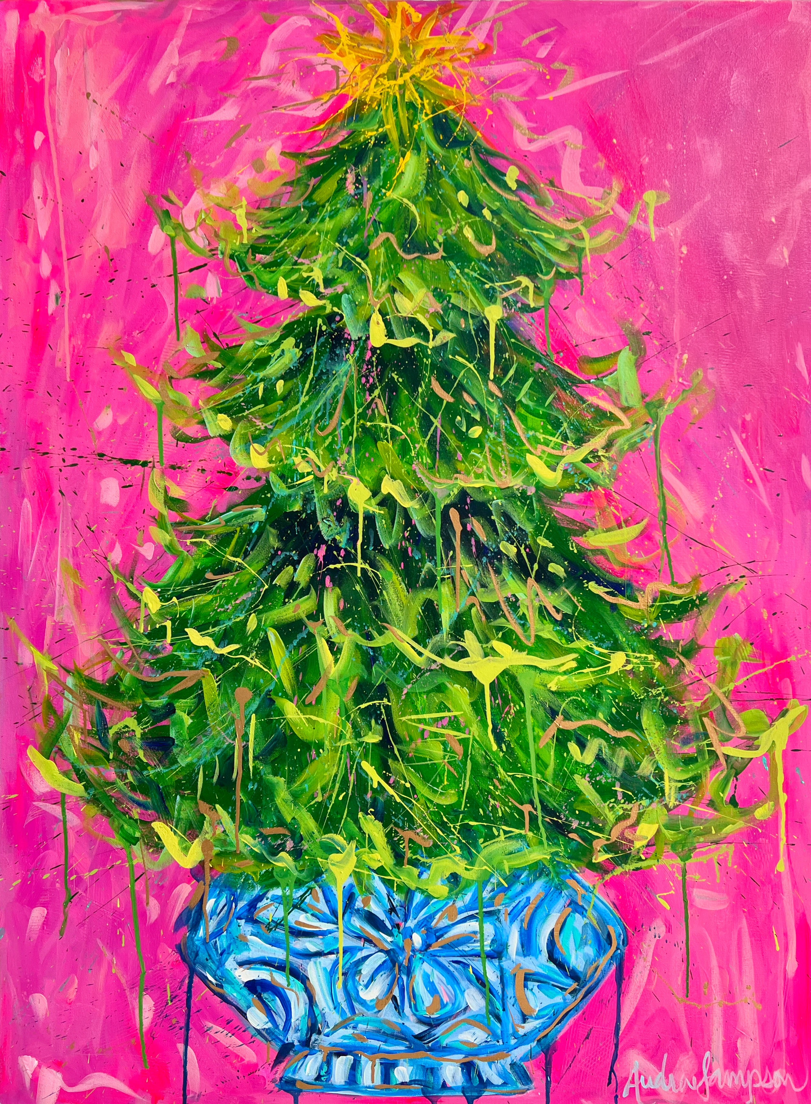 Christmas Tree Original Painting on 36"x48" Canvas