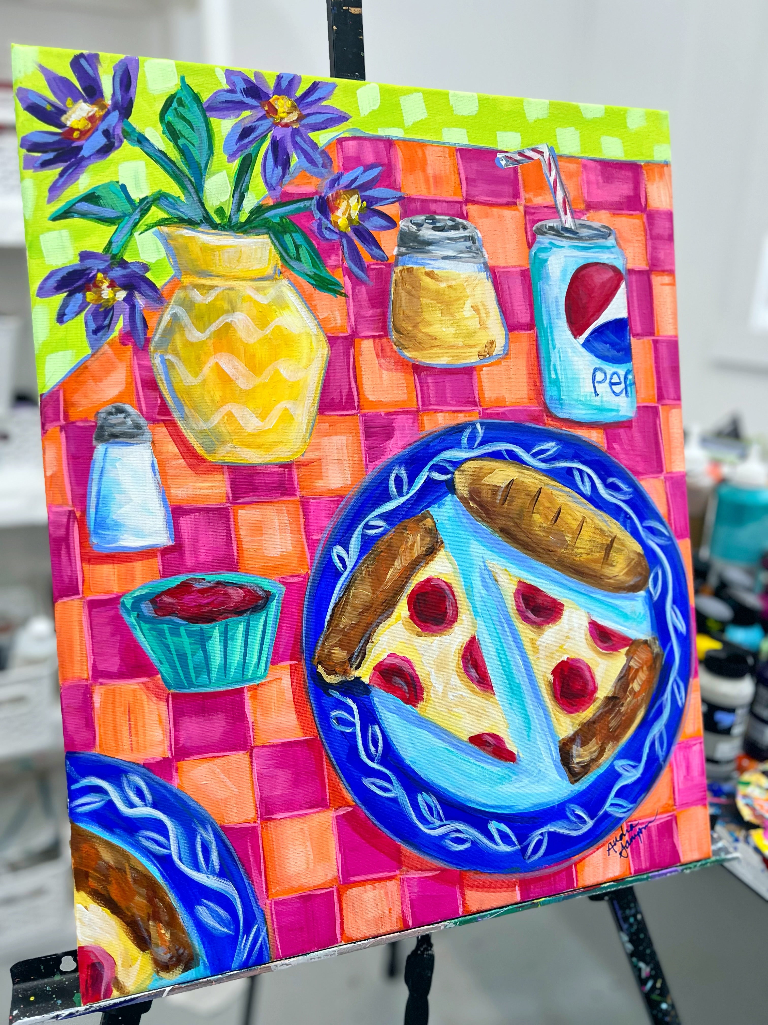 "Pizza and Pepsi" 16x20 Original Painting on Canvas