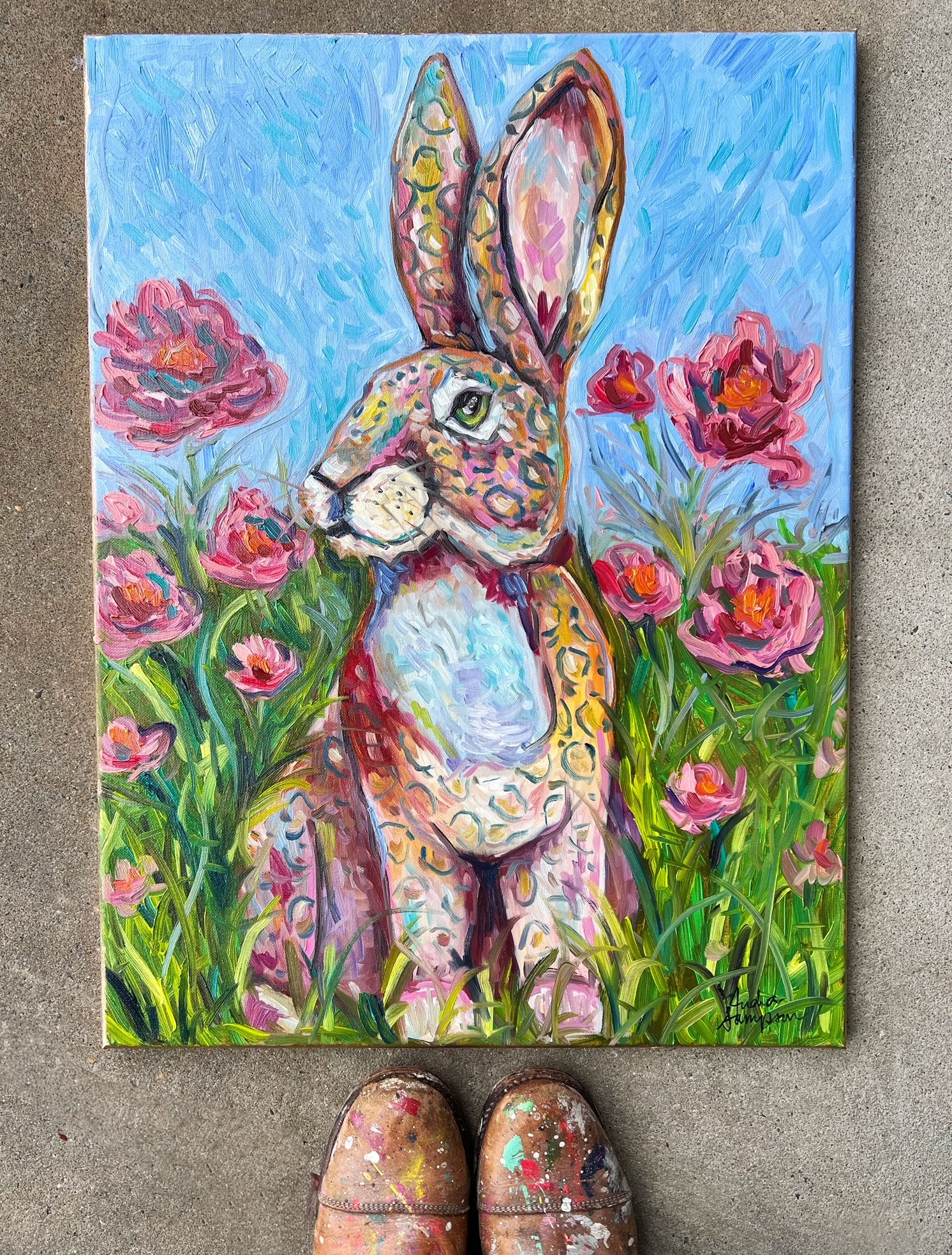 Leopard Bunny 18x24" Original Oil Painting Original on Canvas