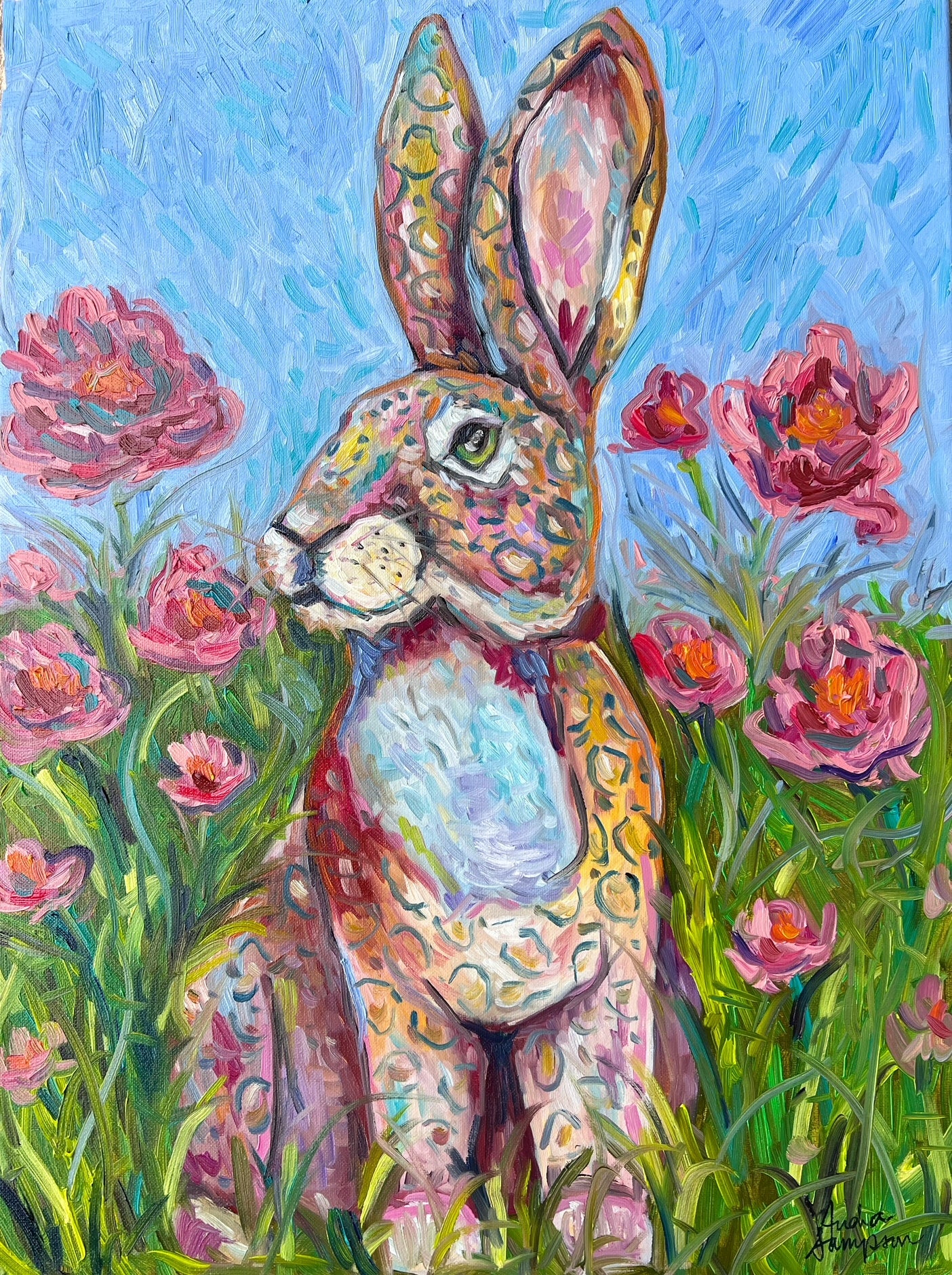 Leopard Bunny 18x24" Original Oil Painting Original on Canvas