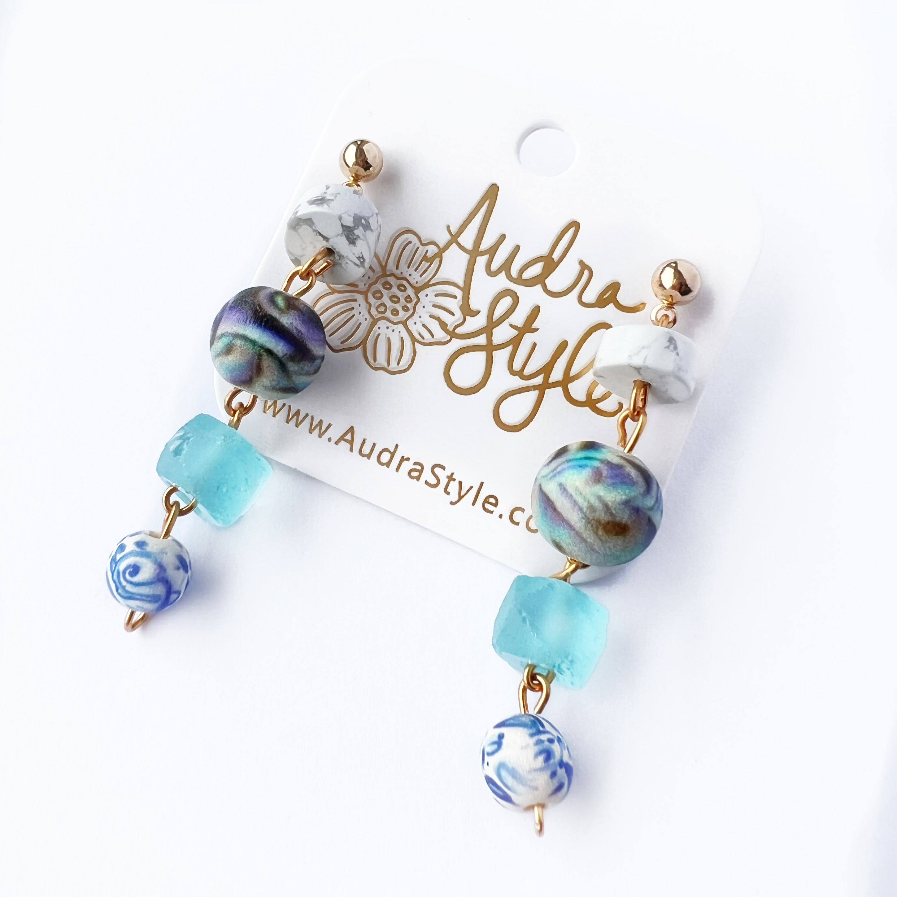 Blue Drop Beaded Earrings - Spring Summer Bright Dangles