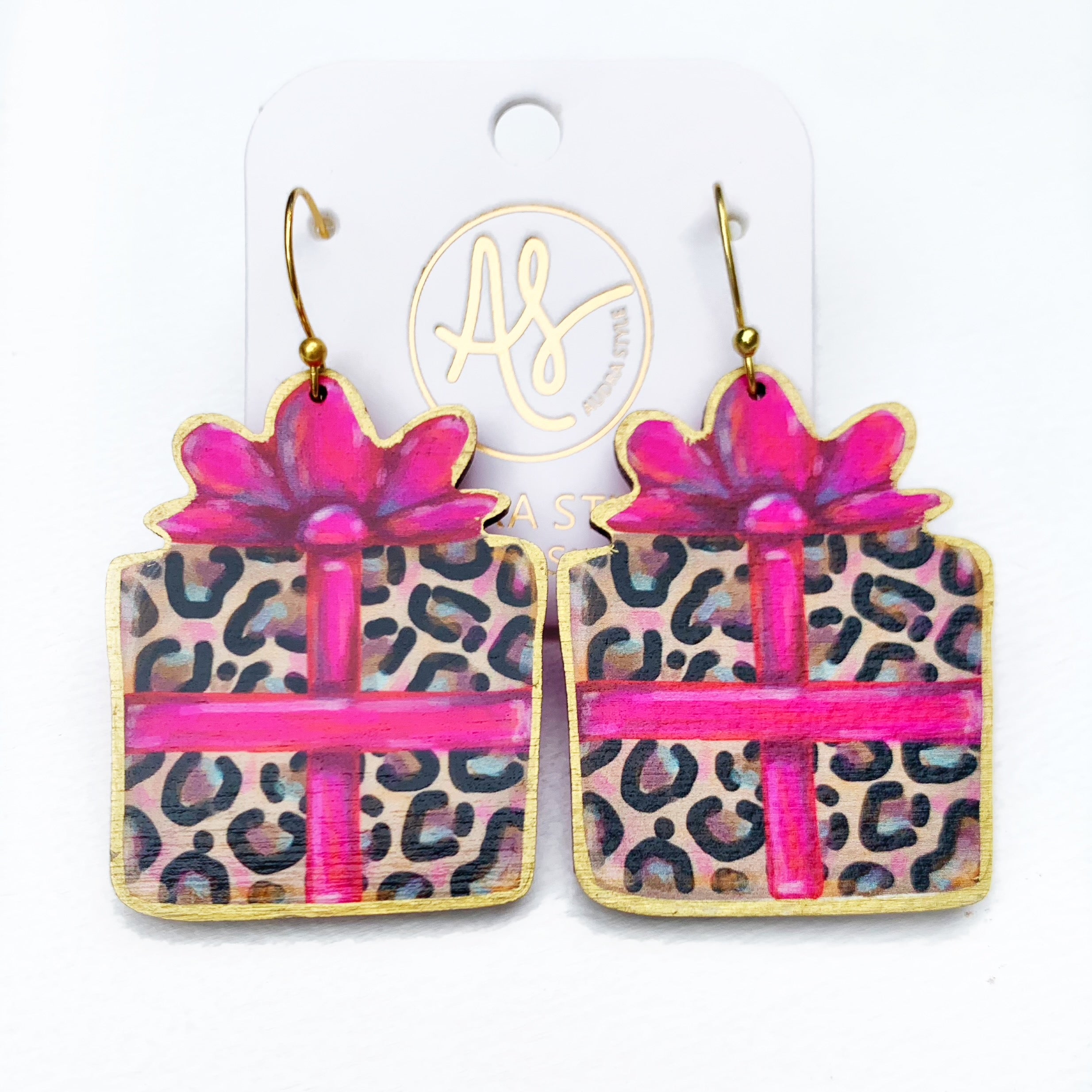 Christmas Earring - Leopard Gift Pink Bow