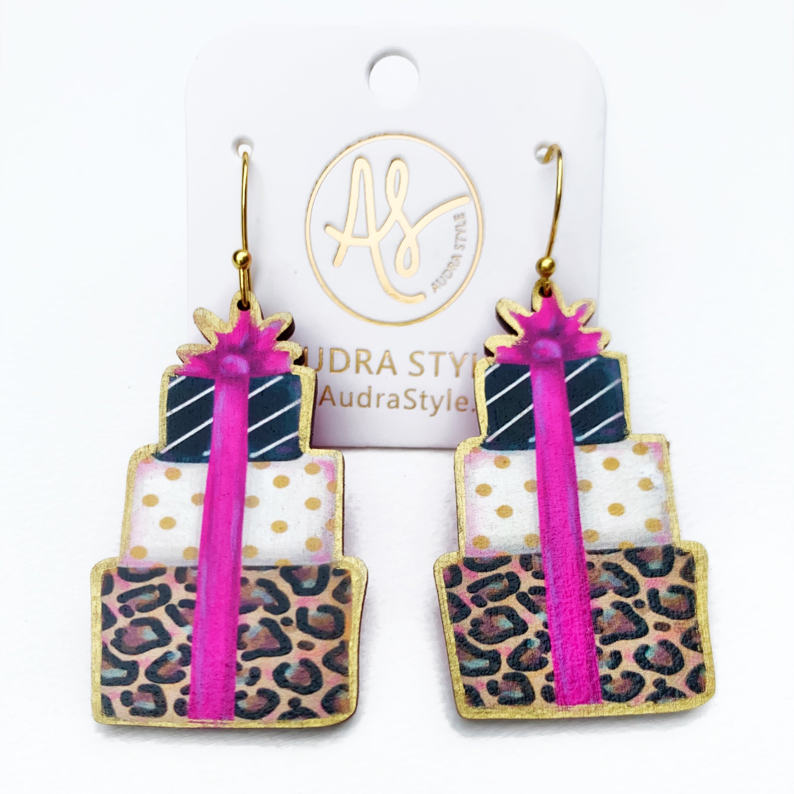 Christmas Earring - Black Gold Gifts Pink Bow