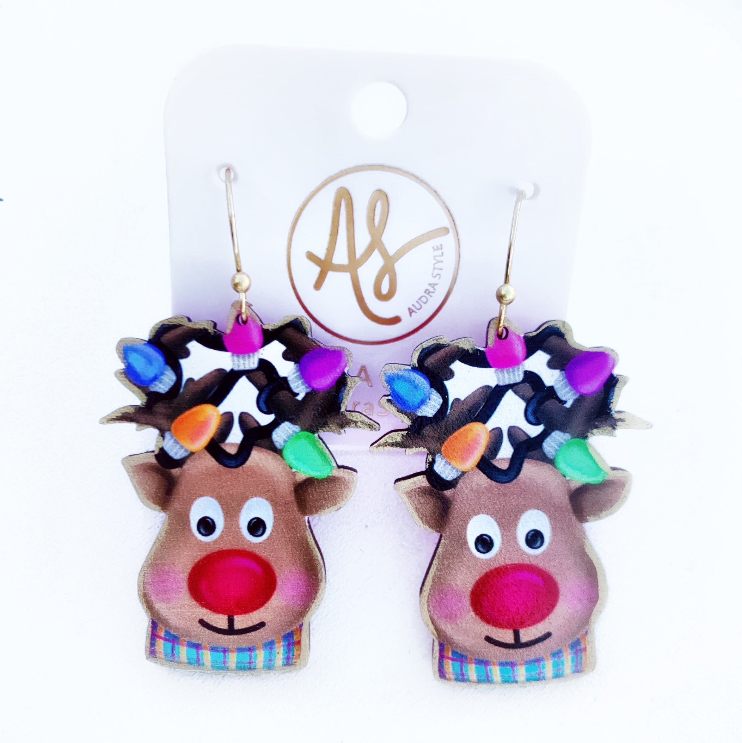 Christmas Earring - Rudolph Tangled in Christmas Lights