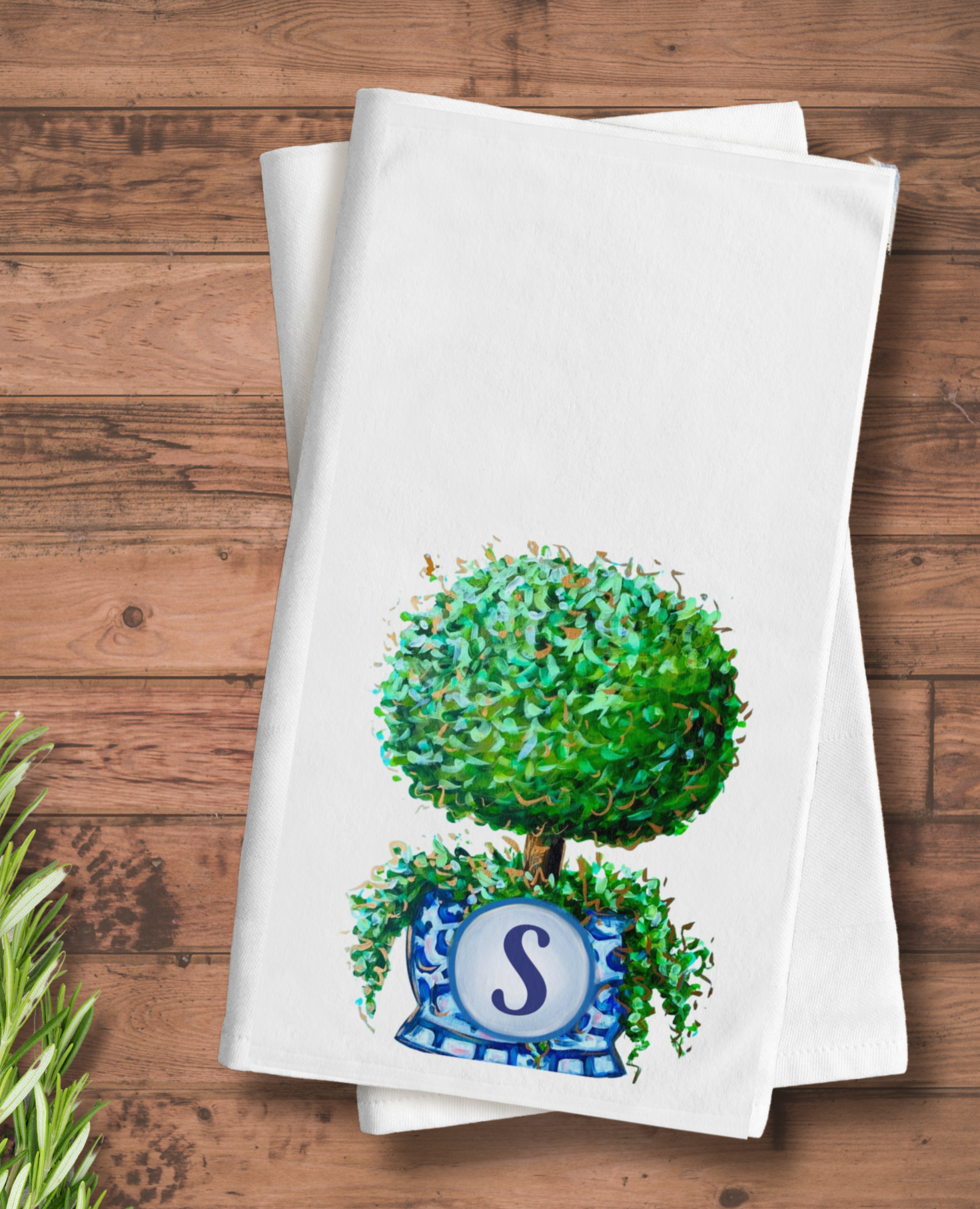 Monogram Topiary Hand Towel - Free Personalization