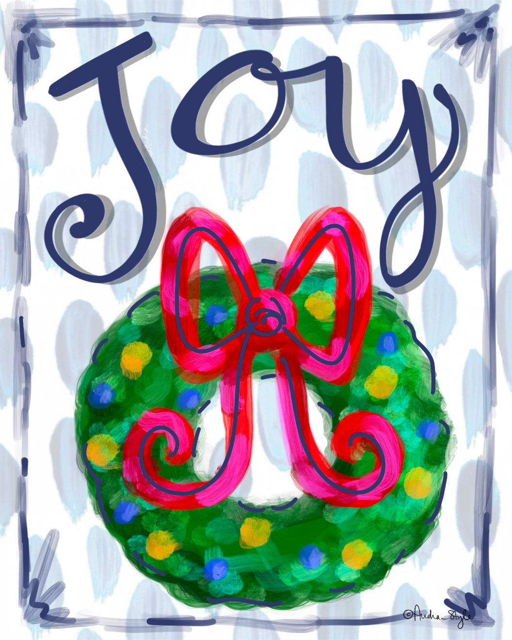 Christmas Canvas - Joy - Wreath - Navy Dash Background