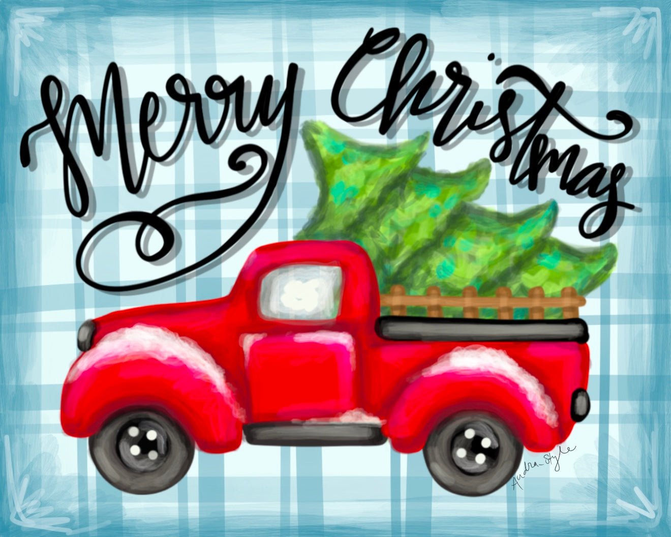 Christmas Canvas - Merry Christmas Red Truck w/ Tree #2