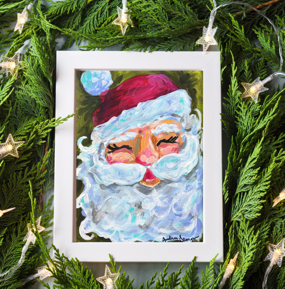 Santa Claus on Green Christmas Reproduction Print - On Paper or Canvas