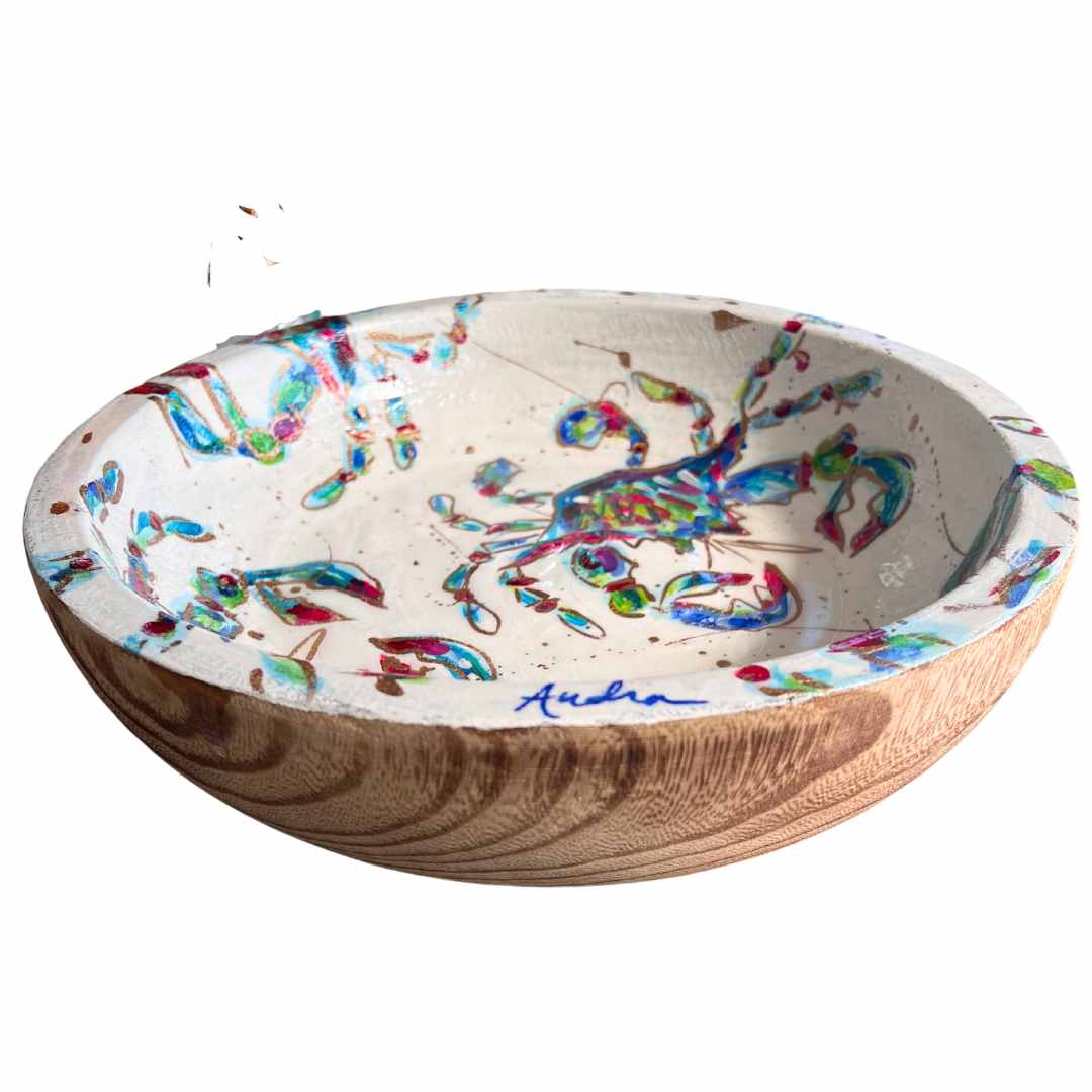 Round Wood Bowl - Blue Crabs