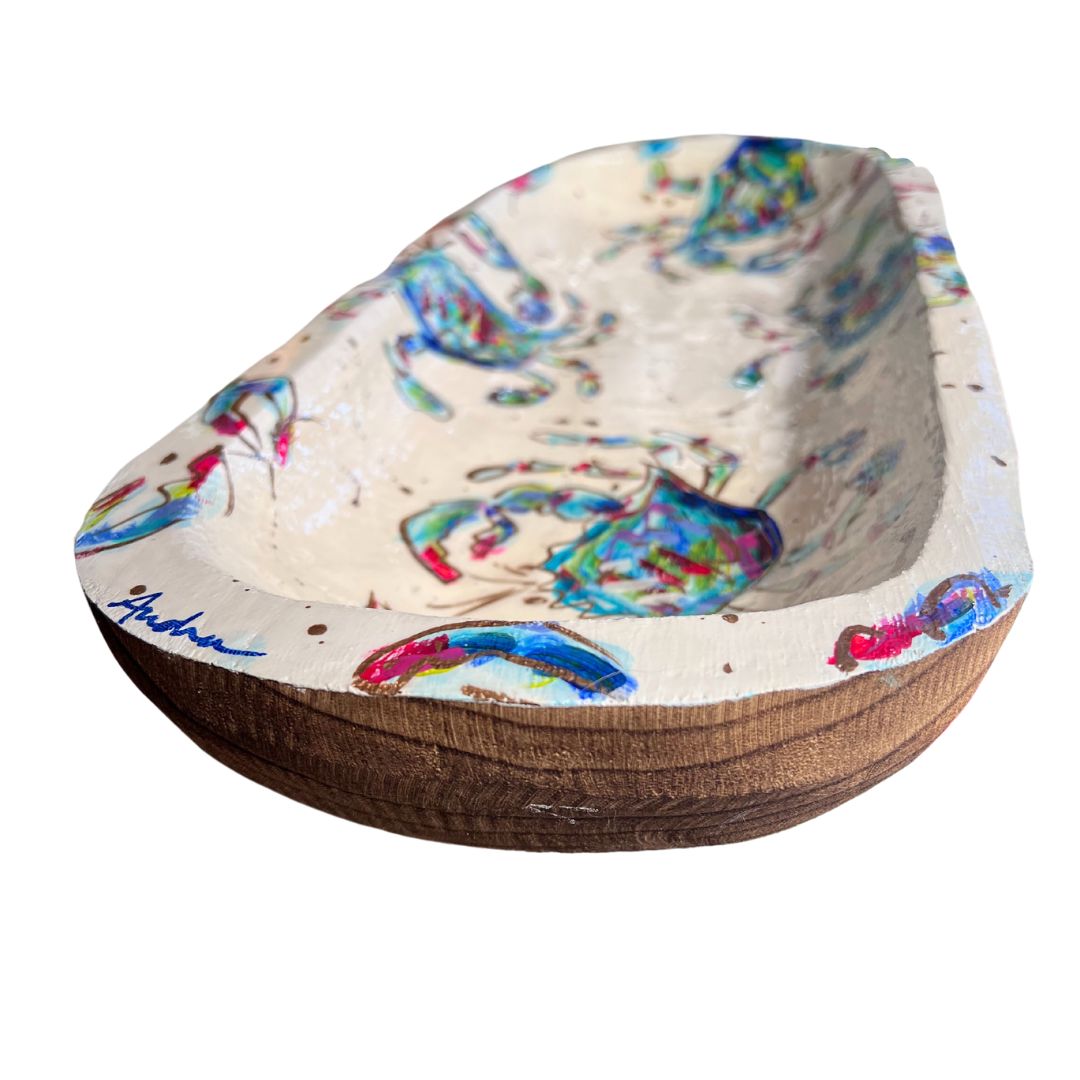 Medium Oval Wood Bowl - Blue Crabs