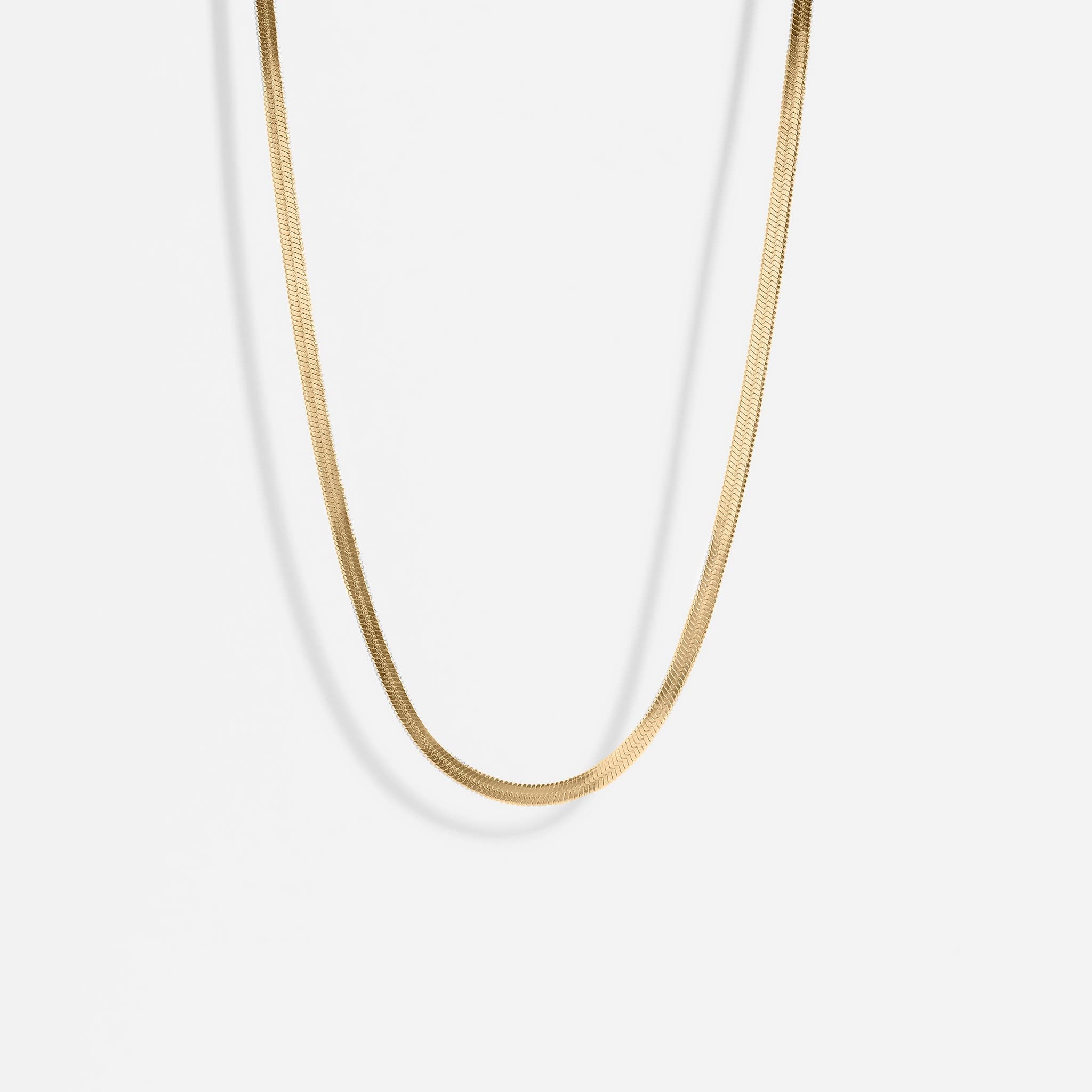 18k Gold Herringbone Chain Necklace: 3mm / 14"