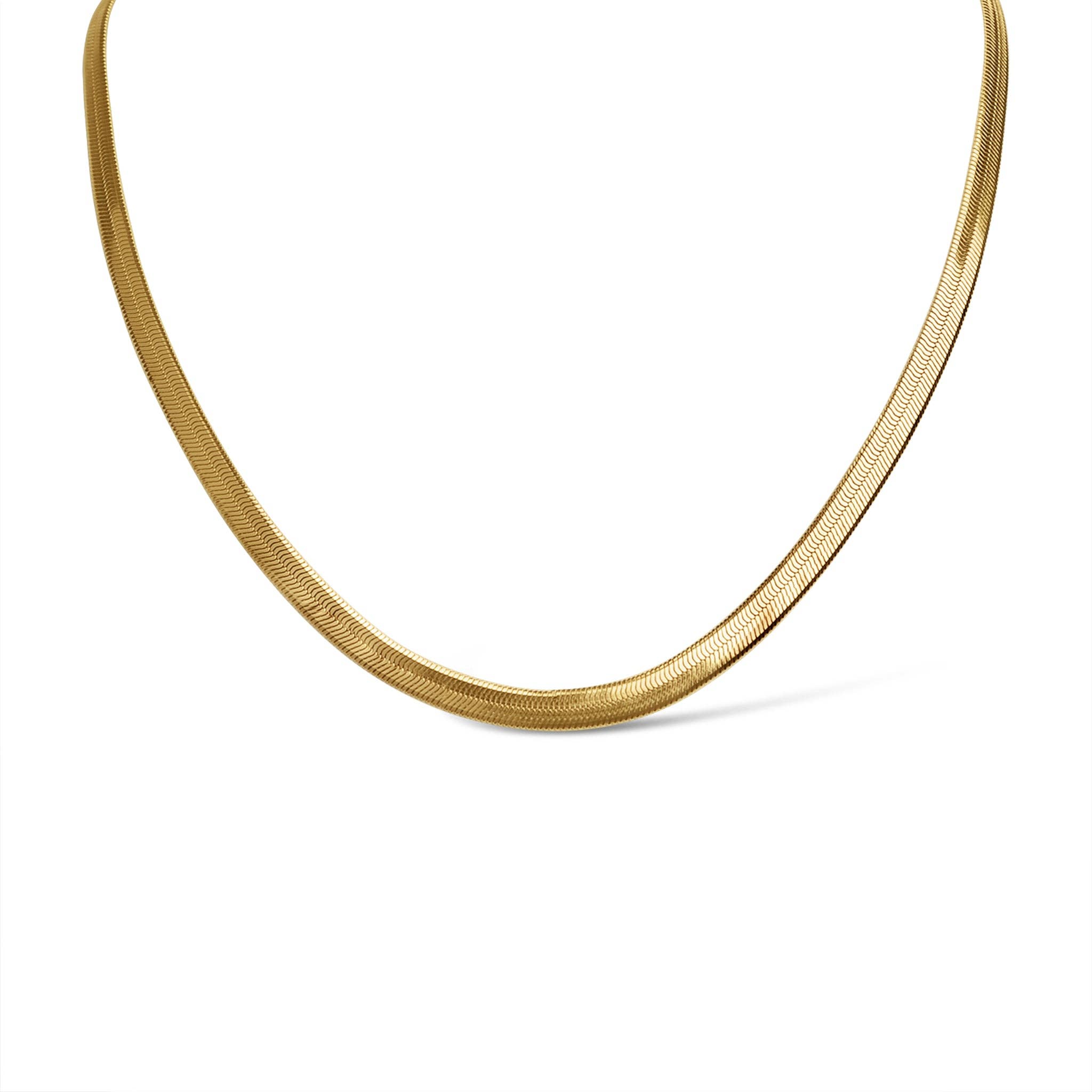 18k Gold Herringbone Chain Necklace: 3mm / 16"