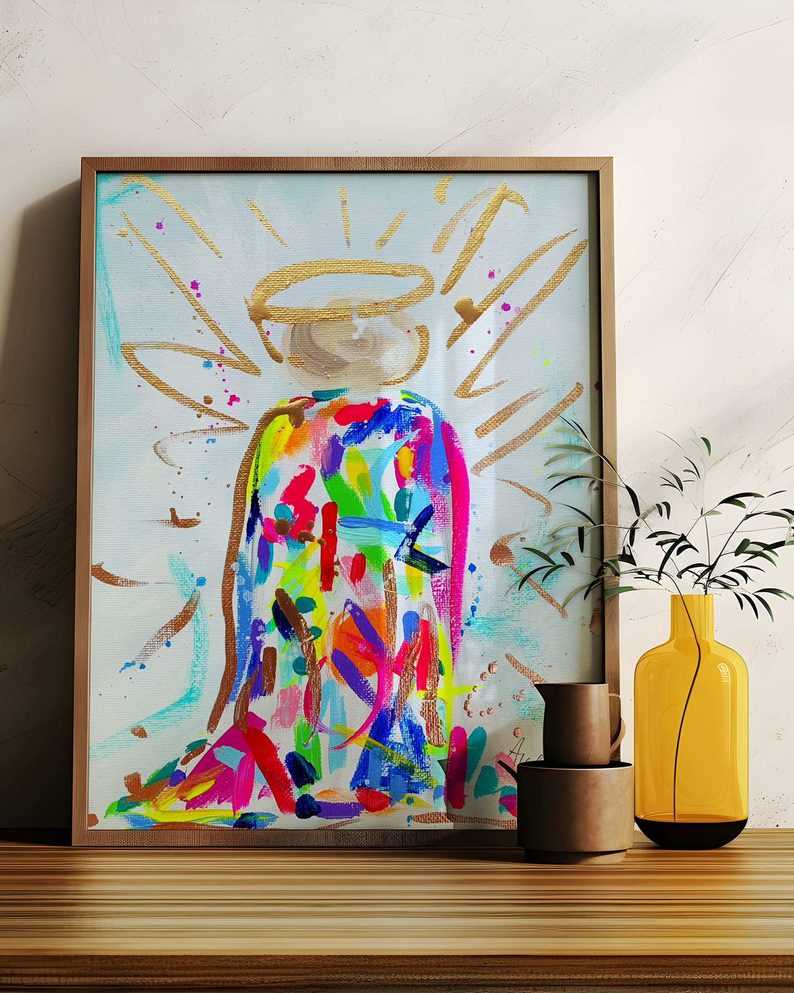 Abstract Angel Art Print on Paper or Canvas - Maximalist Decor, Colorful Wall Art Poster