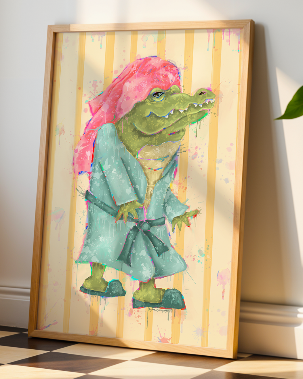 Alligator Bath Art Print, Trendy Colorful Wall Art, Kids Bathroom Poster, Cute Nursery Decor, Dopamine Decor