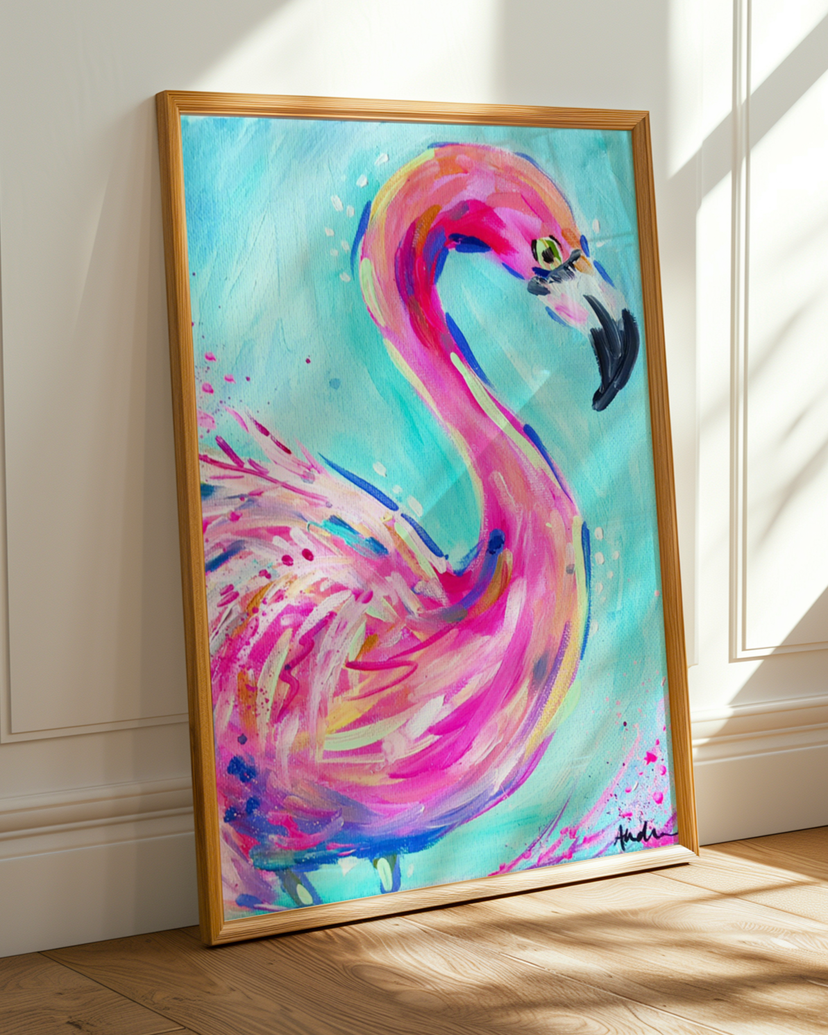 Flamingo Art Print on Paper or Canvas - Pink Decor, Beach Nautical Coastal Wall Art, Colorful Poster