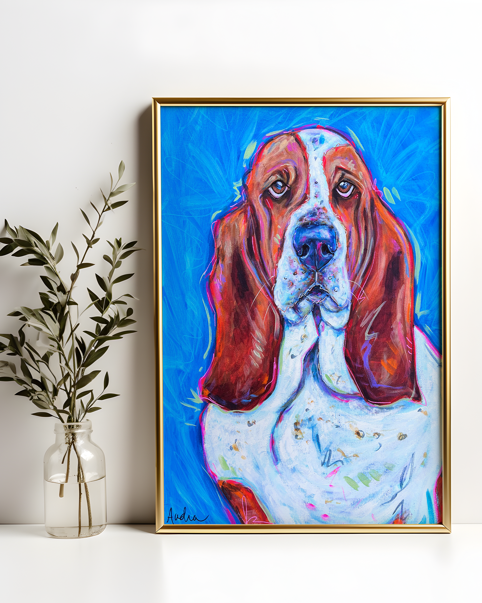 Basset Hound Print on Paper or Canvas - Pet Art, Dog Poster, Colorful Wall Art, Dog Gift, Dopamine Decor