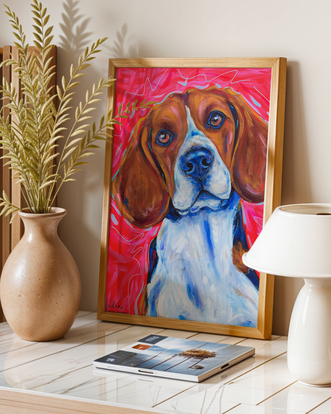 Beagle Print on Paper or Canvas - Pet Art, Dog Poster, Colorful Wall Art, Dog Gift, Dopamine Decor