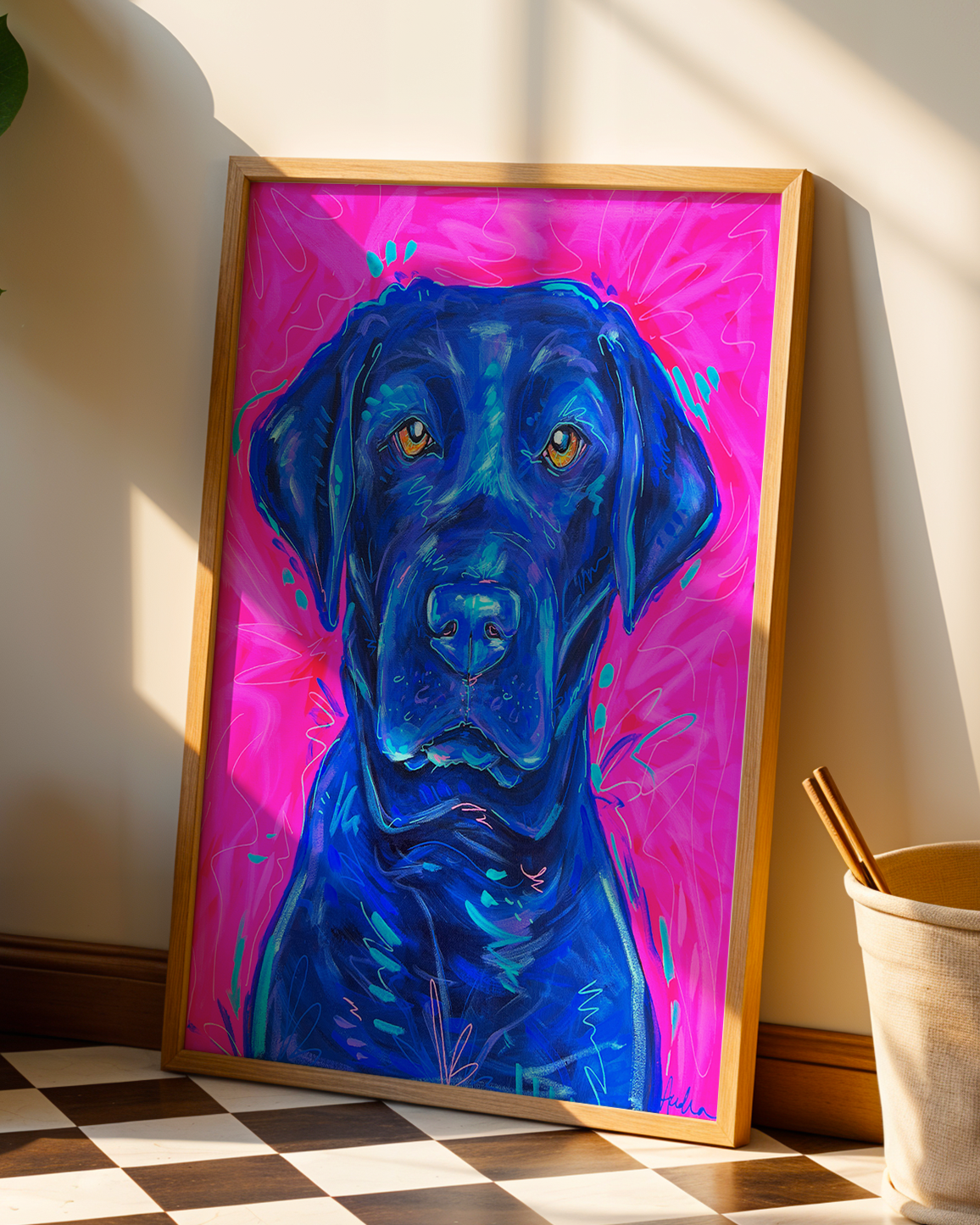 Black Lab Print on Paper or Canvas - Pet Art, Dog Poster, Colorful Wall Art, Dog Gift, Dopamine Decor