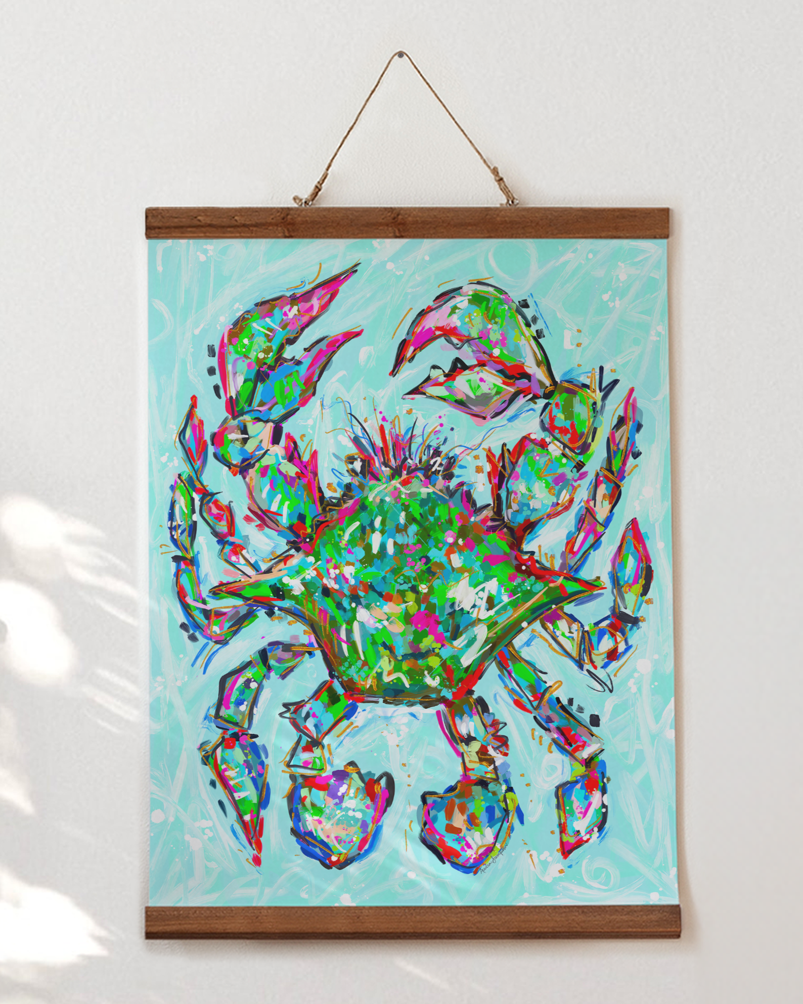 Blue Crab Art Print on Paper or Canvas - Coastal Wall Art, Nautical Beach Decor, Seafood Kitchen Poster