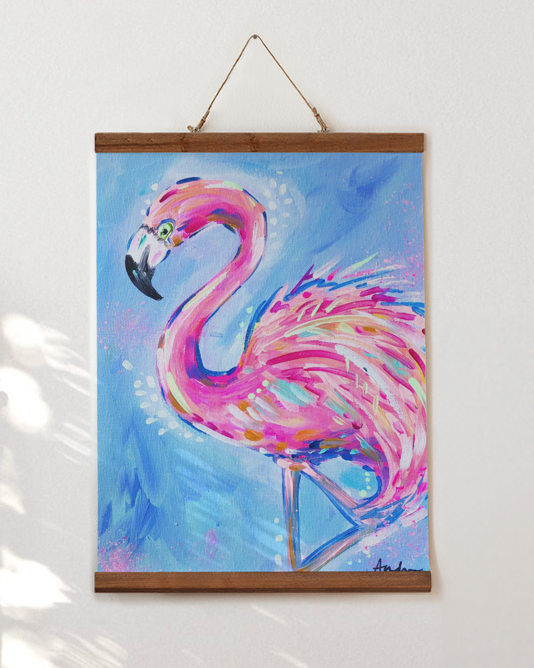 Flamingo Art Print on Paper or Canvas - Pink Decor, Maximalist Coastal Wall Art Poster