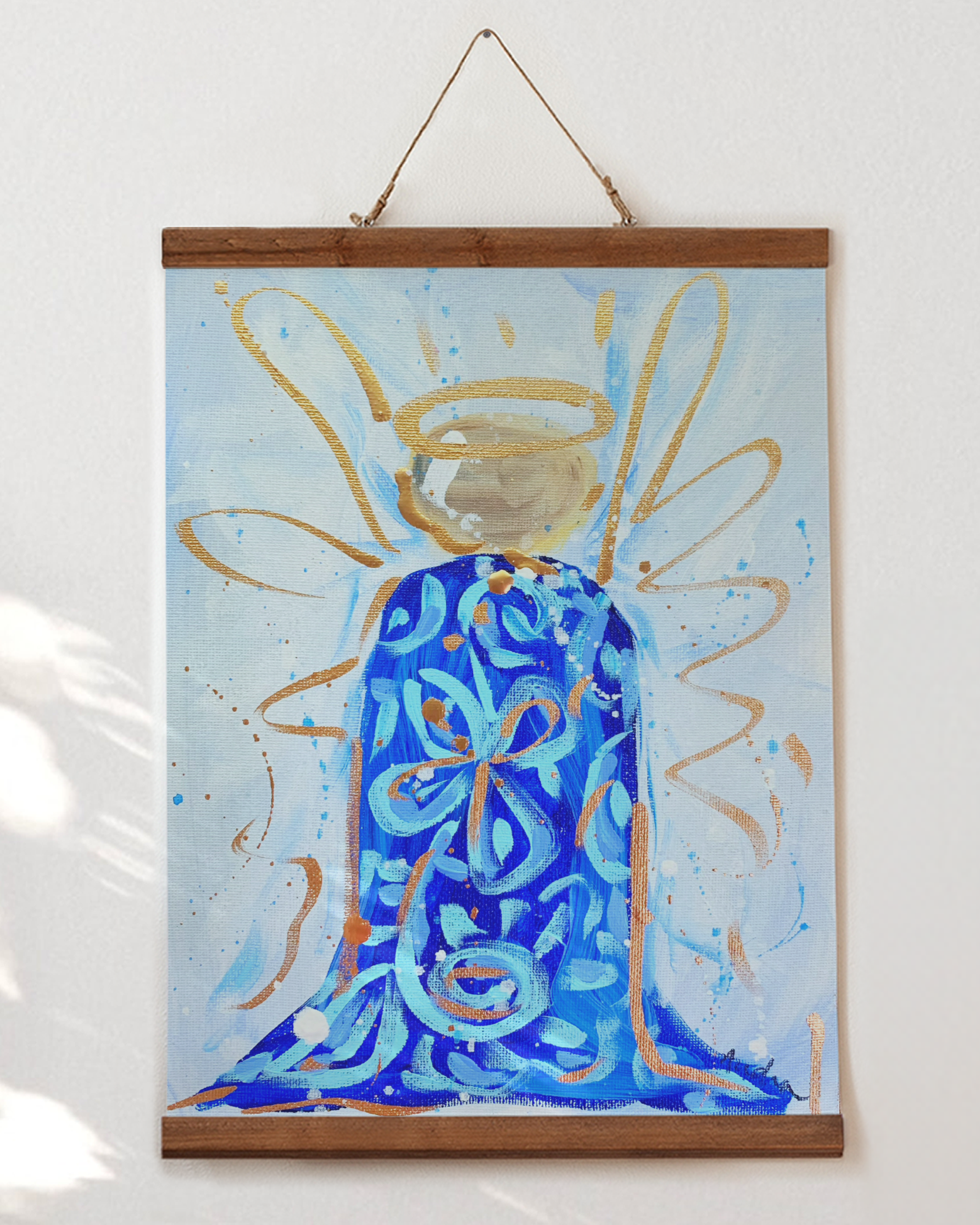 Blue White Angel Art Print on Paper or Canvas - Inspirational Wall Decor, Colorful Home Decor