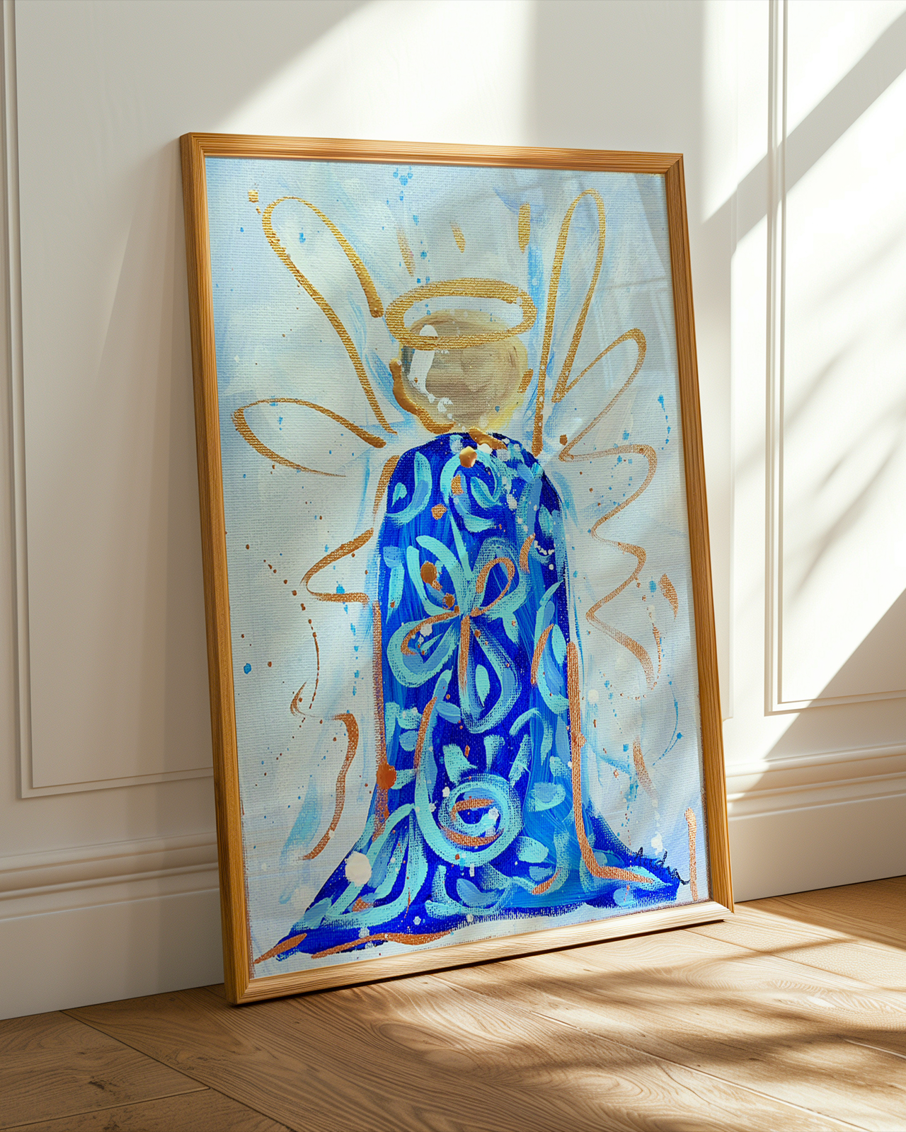 Blue White Angel Art Print on Paper or Canvas - Inspirational Wall Decor, Colorful Home Decor