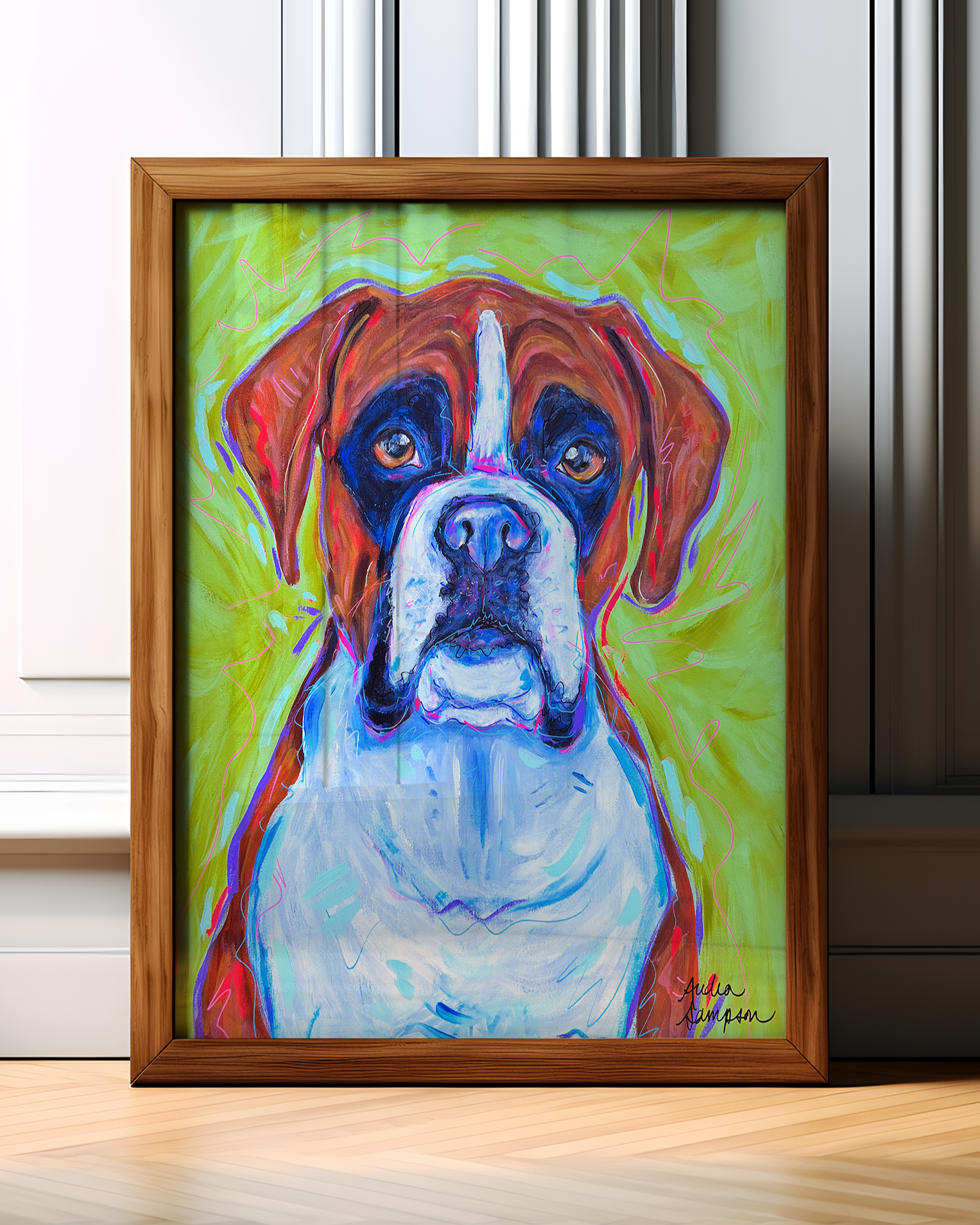 Boxer Print on Paper or Canvas - Pet Art, Dog Poster, Colorful Wall Art, Dog Gift, Dopamine Decor