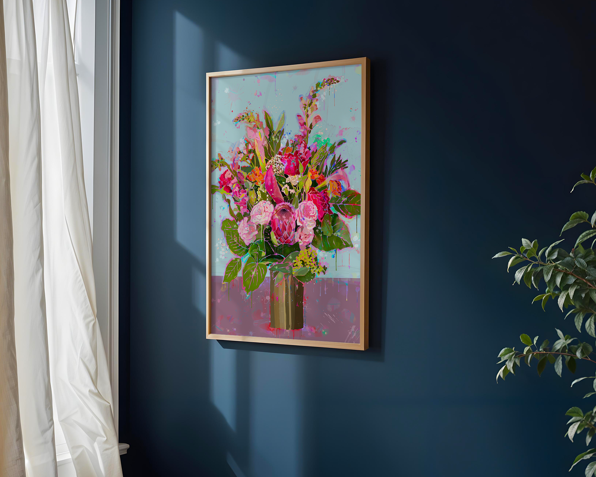 Brass Vase Colorful Floral Art Print on Paper or Canvas - Maximalist Home Decor, Colorful Poster