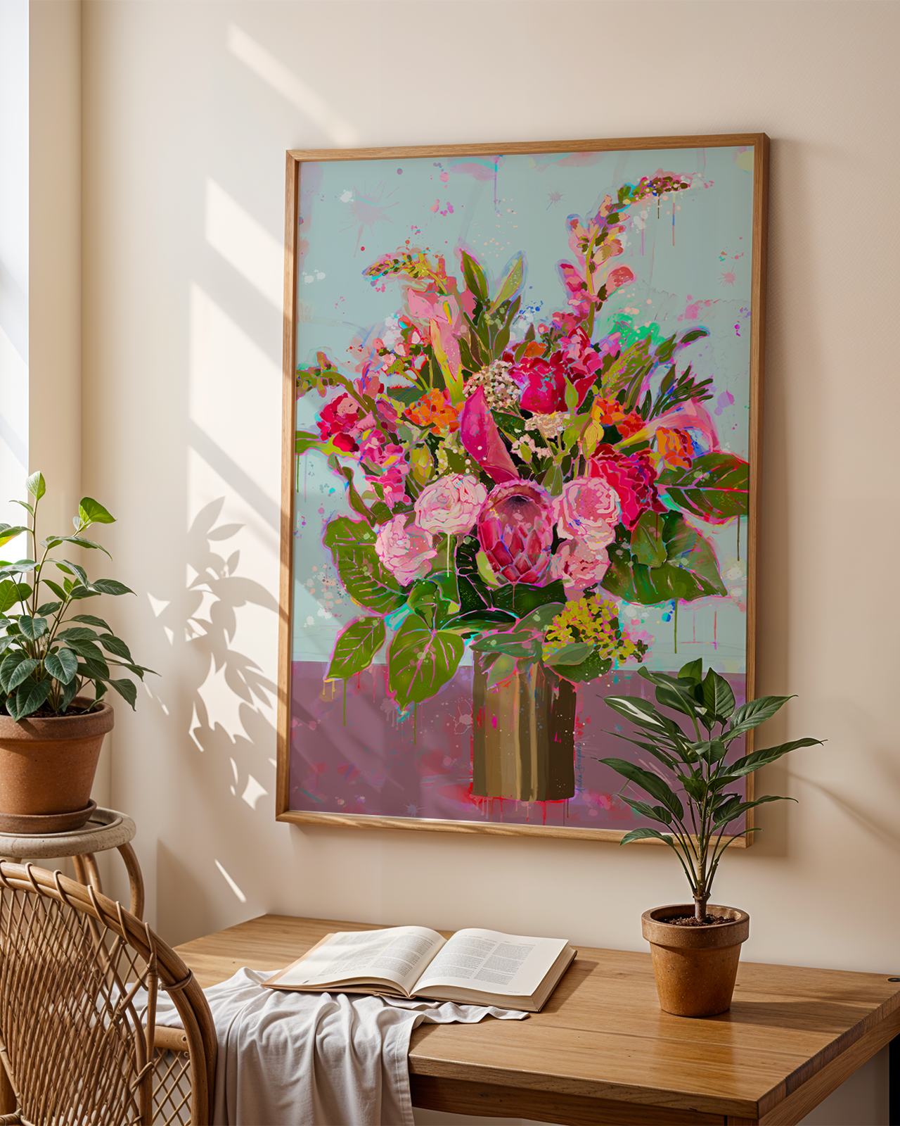 Brass Vase Colorful Floral Art Print on Paper or Canvas - Maximalist Home Decor, Colorful Poster