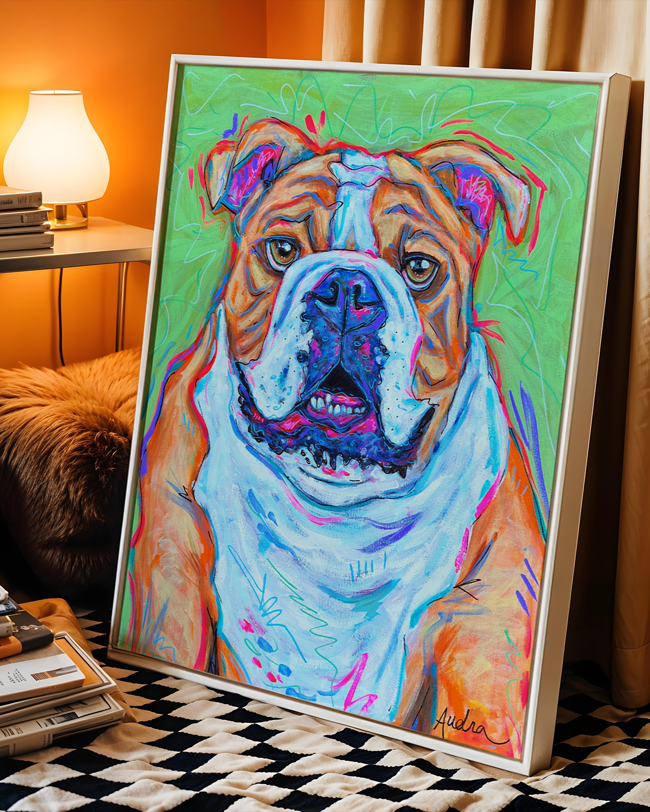 Bulldog Print on Paper or Canvas - Pet Art, Dog Poster, Colorful Wall Art, Dog Gift, Dopamine Decor