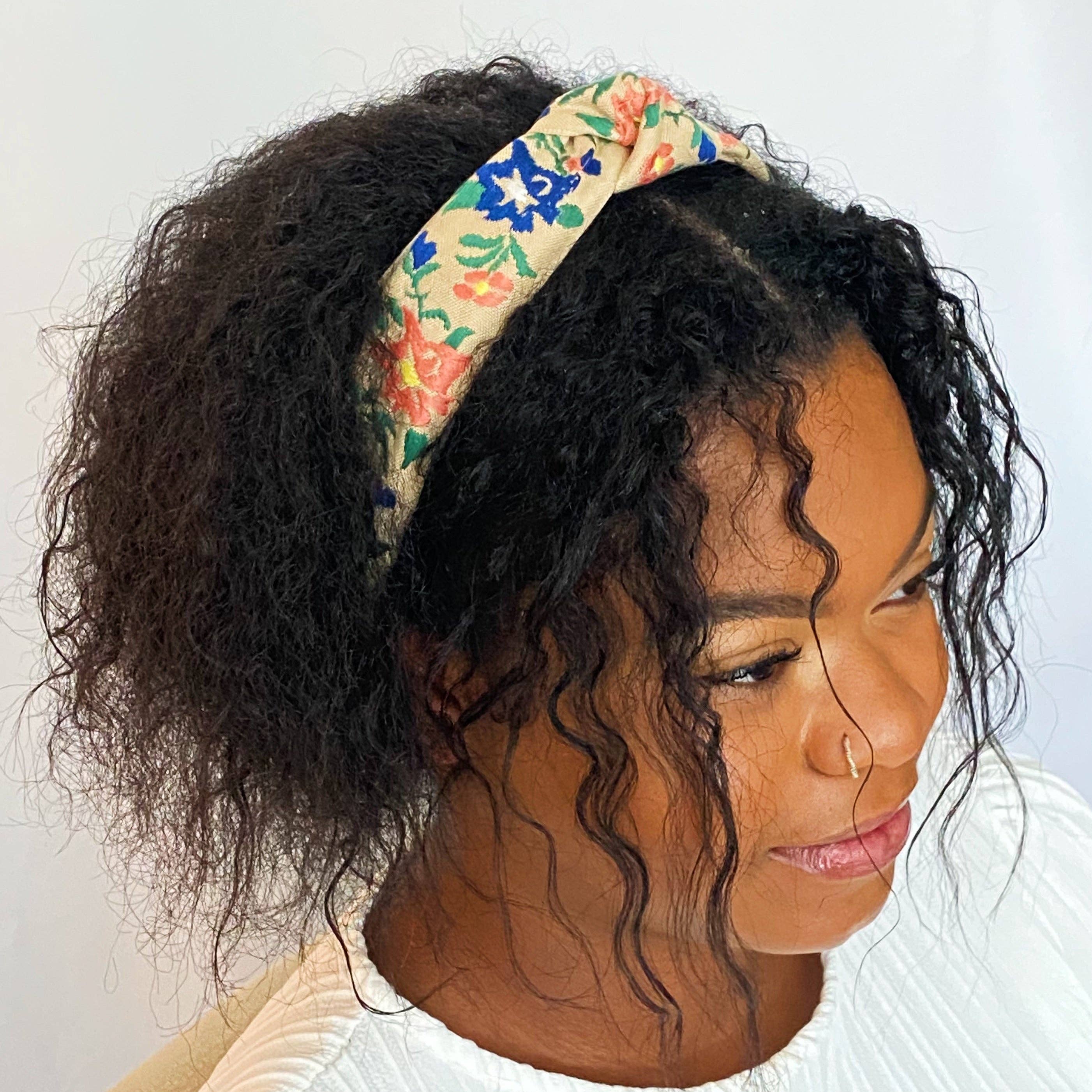 French Floral Embroidered Headband: Red