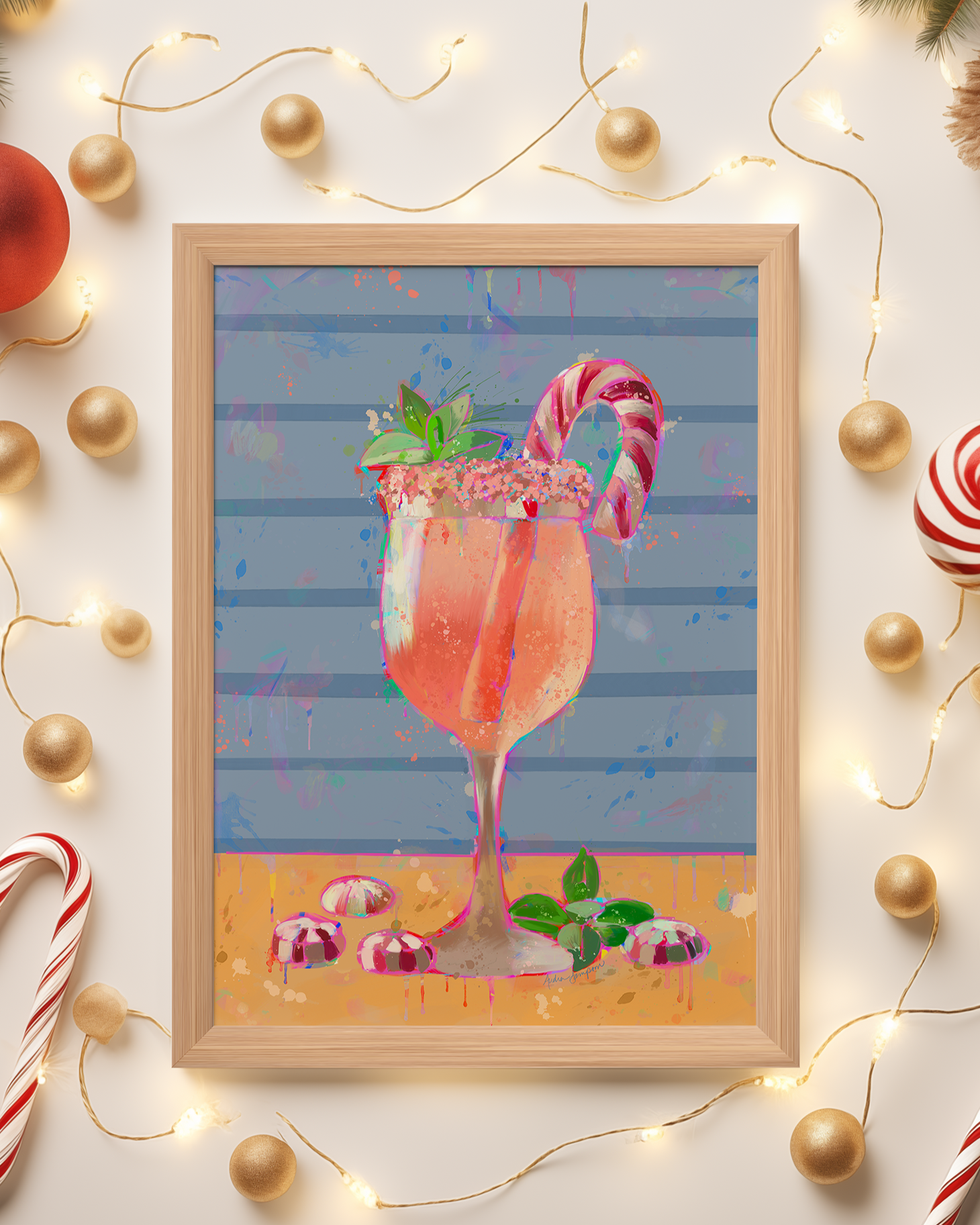 Candy Cane Wine Art Print