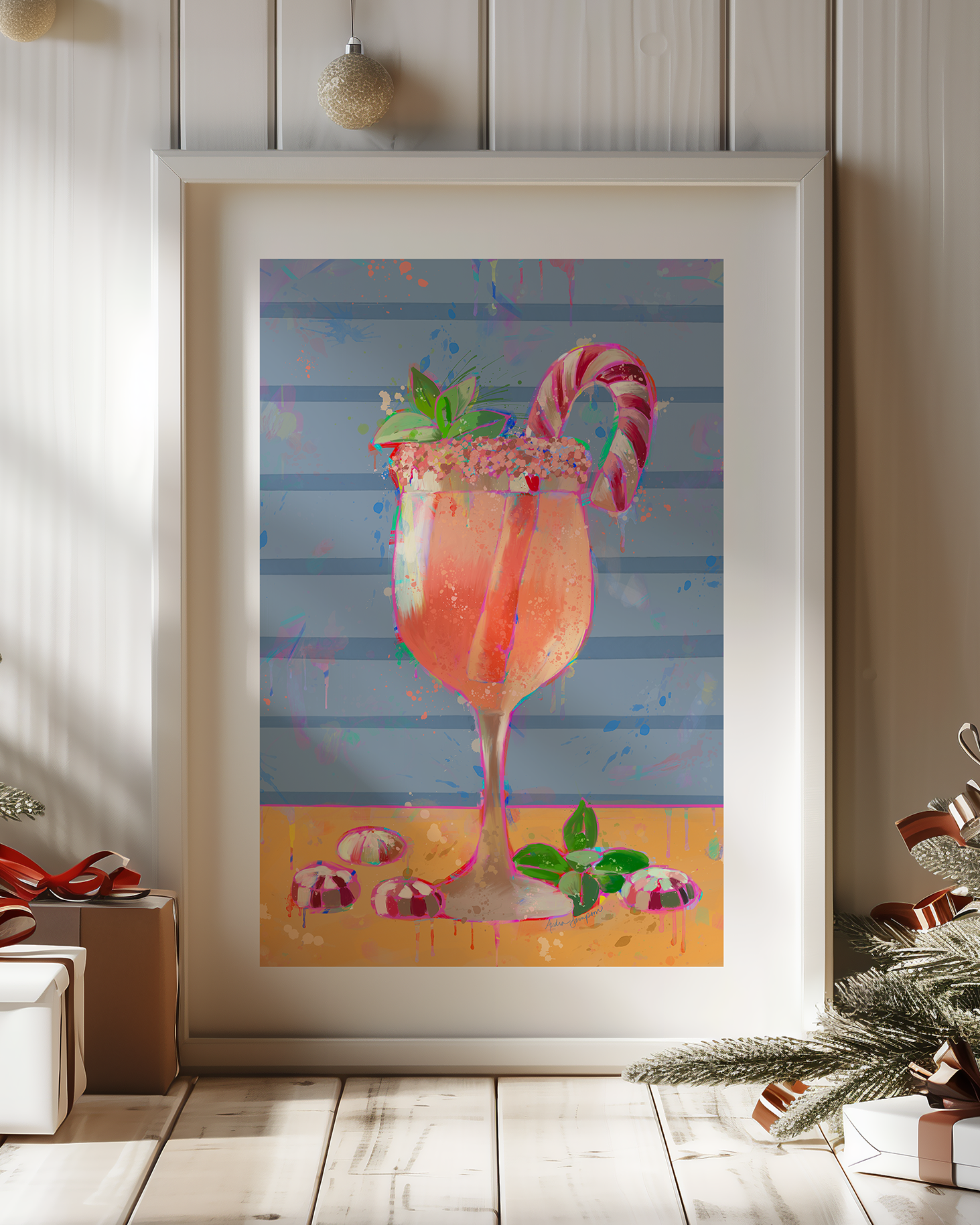 Candy Cane Wine Art Print