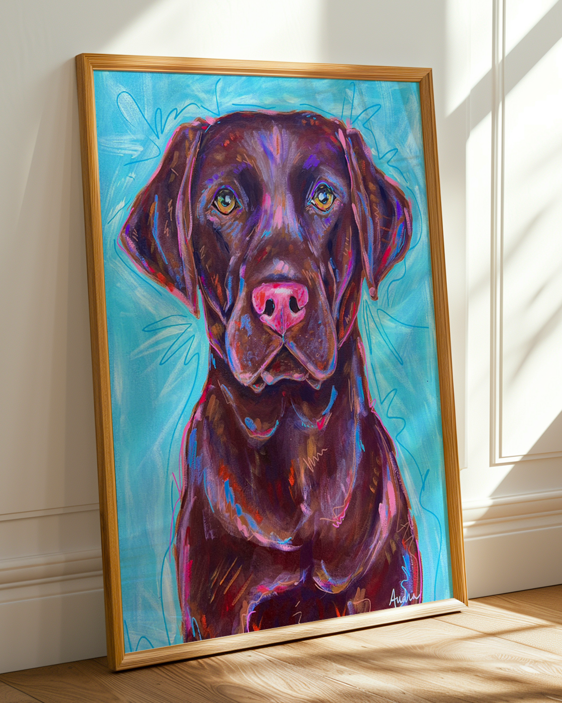 Chocolate Lab Print on Paper or Canvas - Pet Art, Dog Poster, Colorful Wall Art, Dog Gift, Dopamine Decor