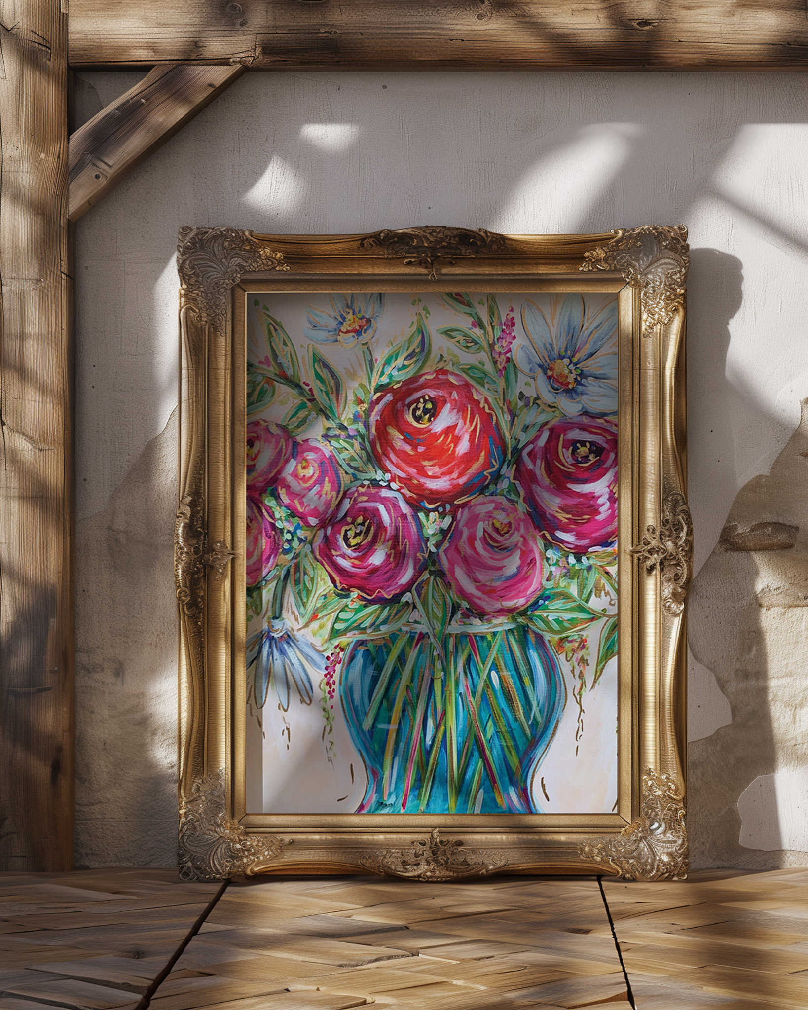 Clear Vase Floral Reproduction Print on Paper or Canvas - Floral Art Print, Dopamine Decor, Eclectic Maximalist