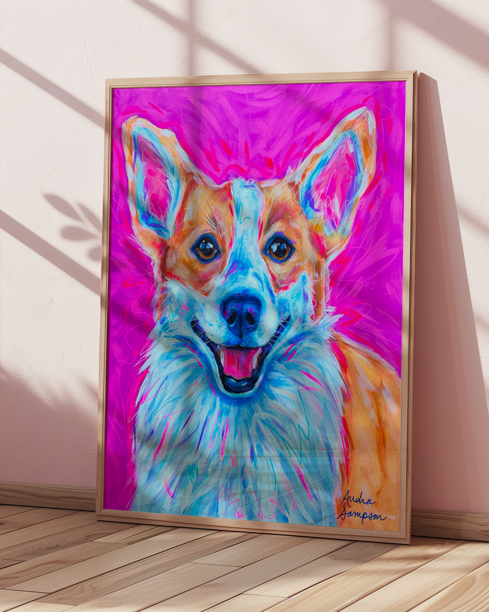 Corgi Print on Paper or Canvas - Pet Art, Dog Poster, Colorful Wall Art, Dog Gift, Dopamine Decor