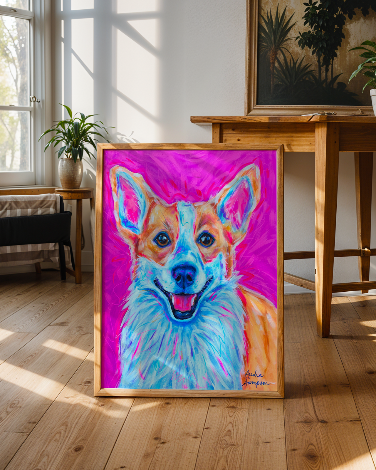 Corgi Print on Paper or Canvas - Pet Art, Dog Poster, Colorful Wall Art, Dog Gift, Dopamine Decor