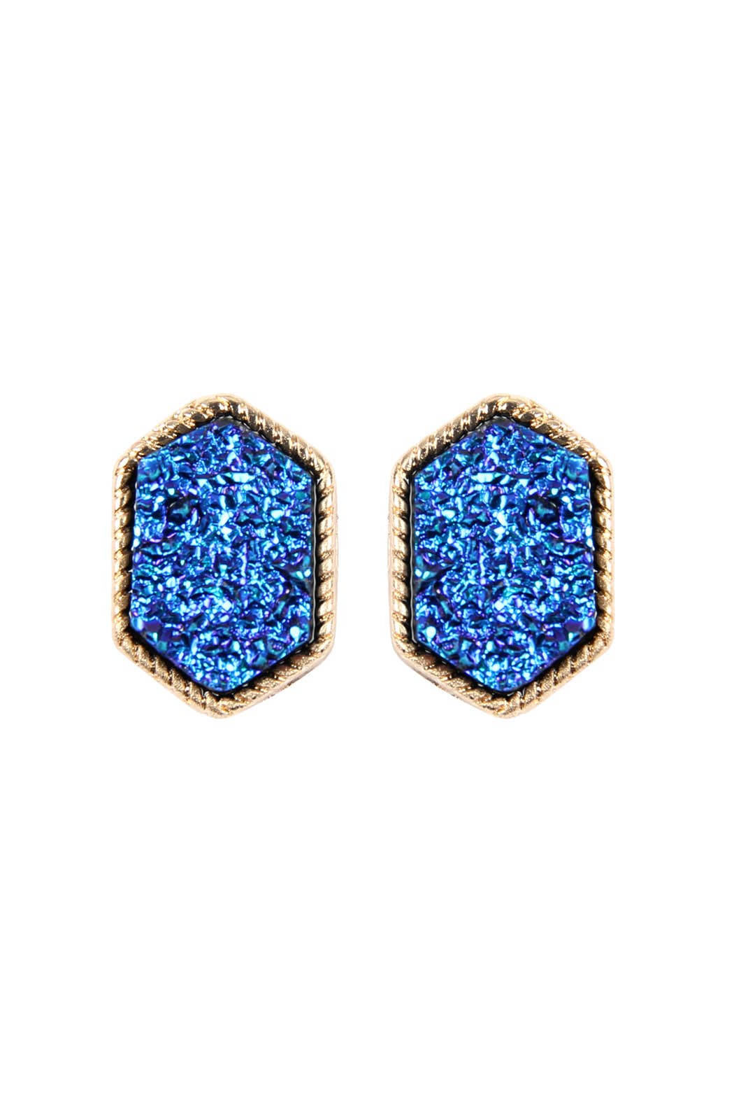 VE2334 - DRUZY HEXAGON POST EARRINGS: CORAL