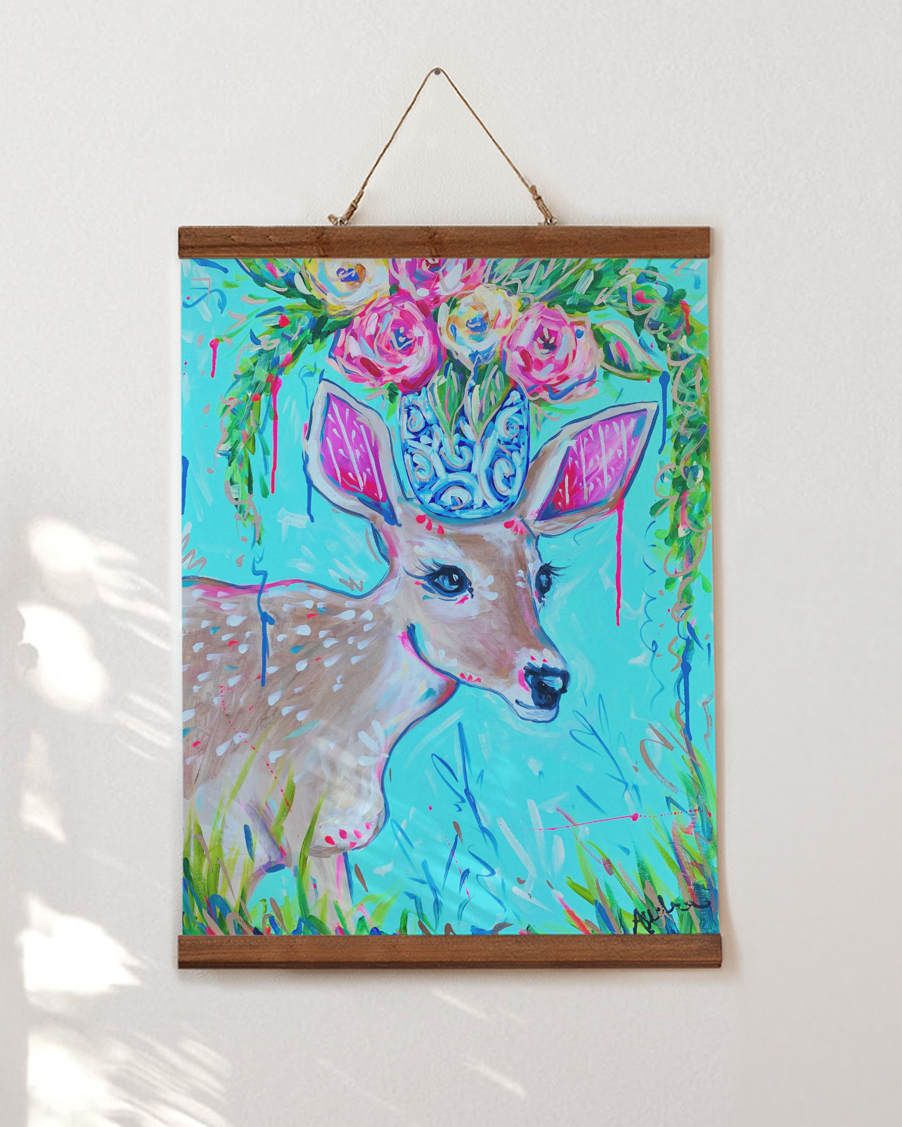 Deer Fawn Art Print on Paper or Canvas - Colorful Animal Wall Decor, Nursery Baby Room Poster