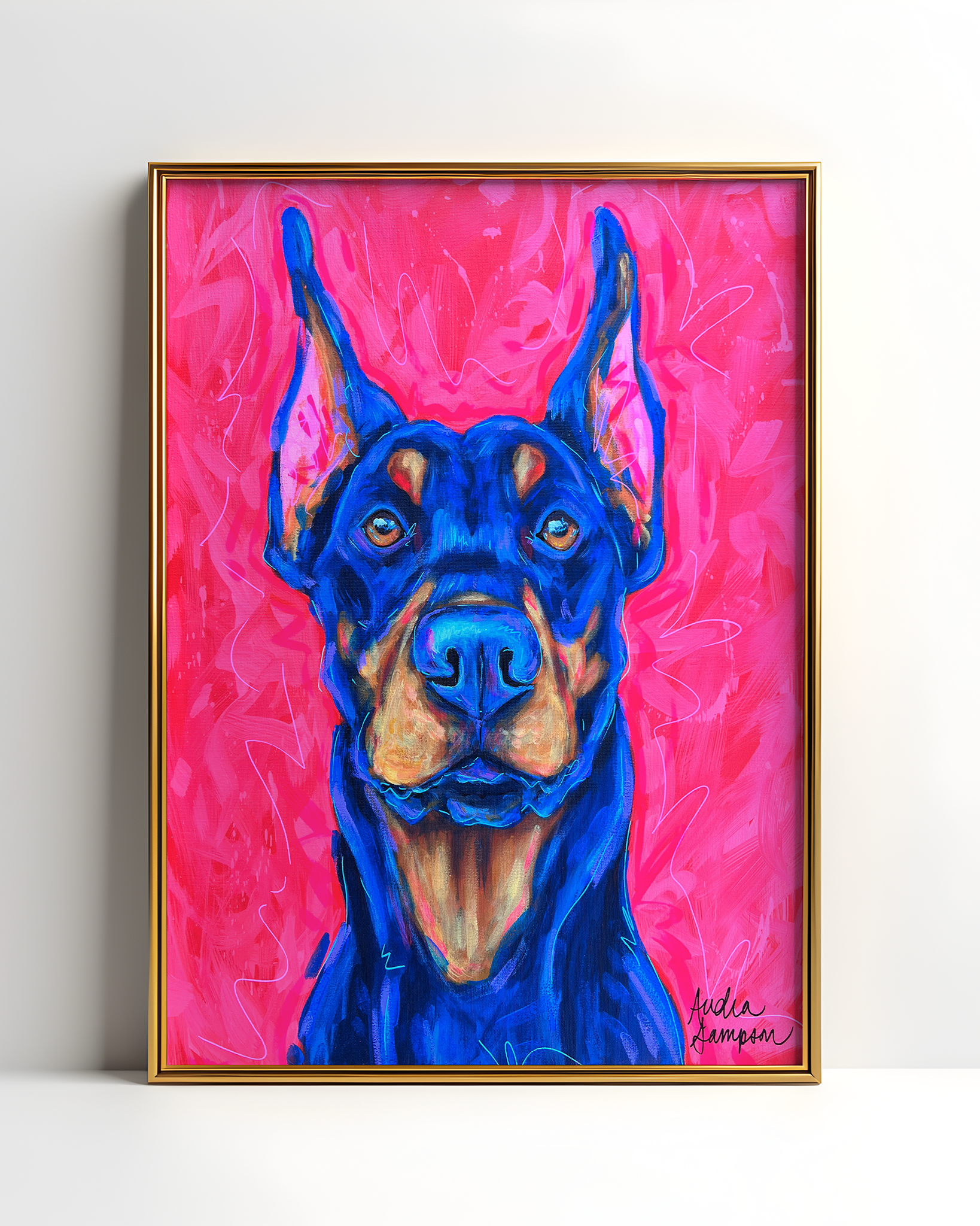 Doberman Pinscher Print on Paper or Canvas - Pet Art, Dog Poster, Colorful Wall Art, Dog Gift, Dopamine Decor