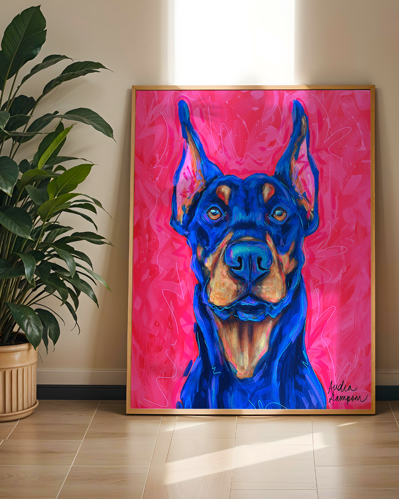 Doberman Pinscher Print on Paper or Canvas - Pet Art, Dog Poster, Colorful Wall Art, Dog Gift, Dopamine Decor